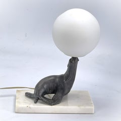 ART DECO table lamp seal sea lion sculpture lamp marble, 1930s