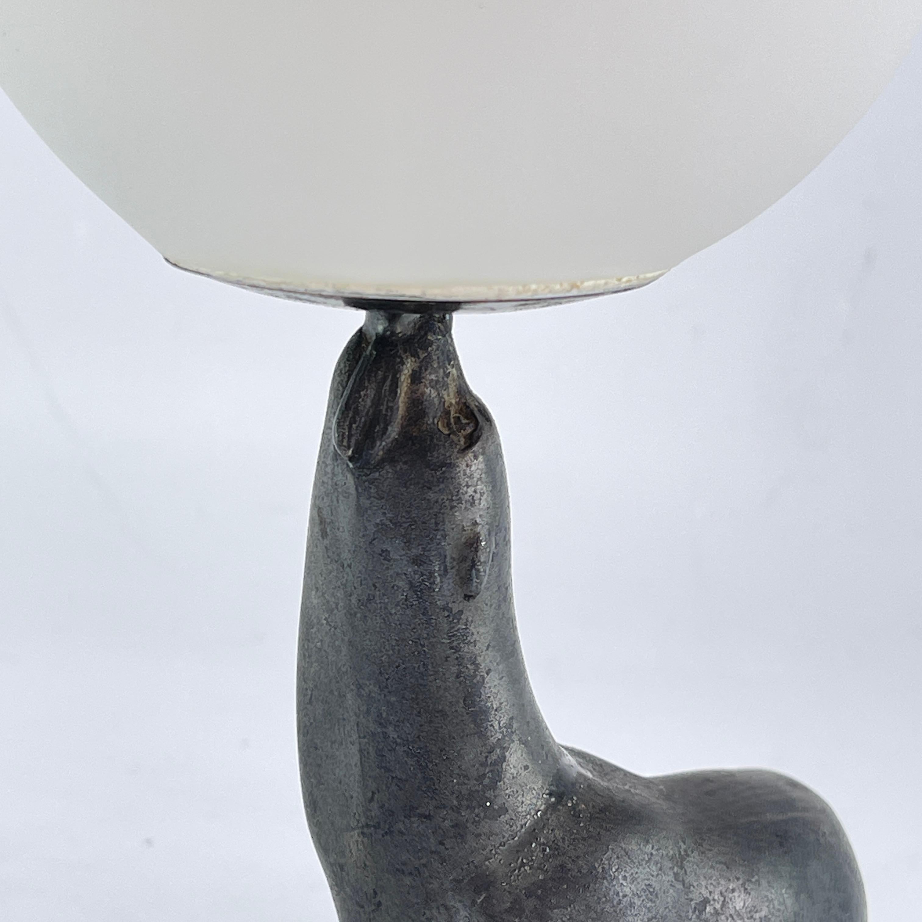 Mid-20th Century ART DECO table lamp seal sea lion sculpture lamp marble, 1930s For Sale