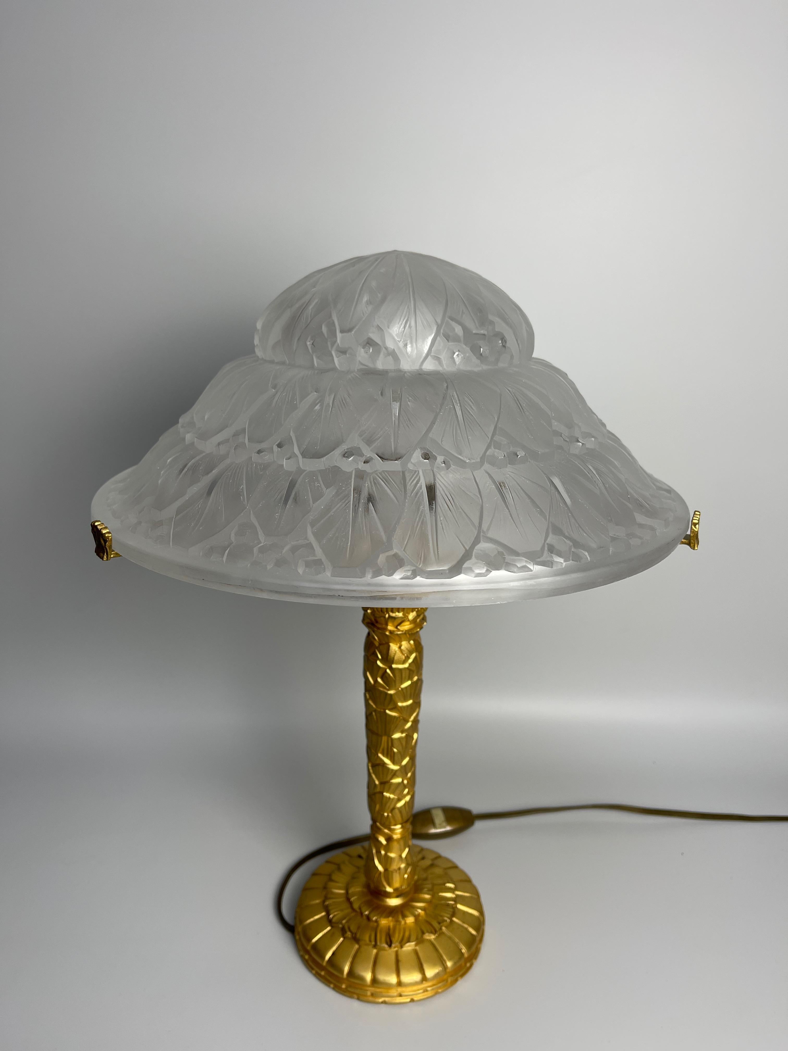 French Art Deco Table Lamp Signed Hettier & Vincent