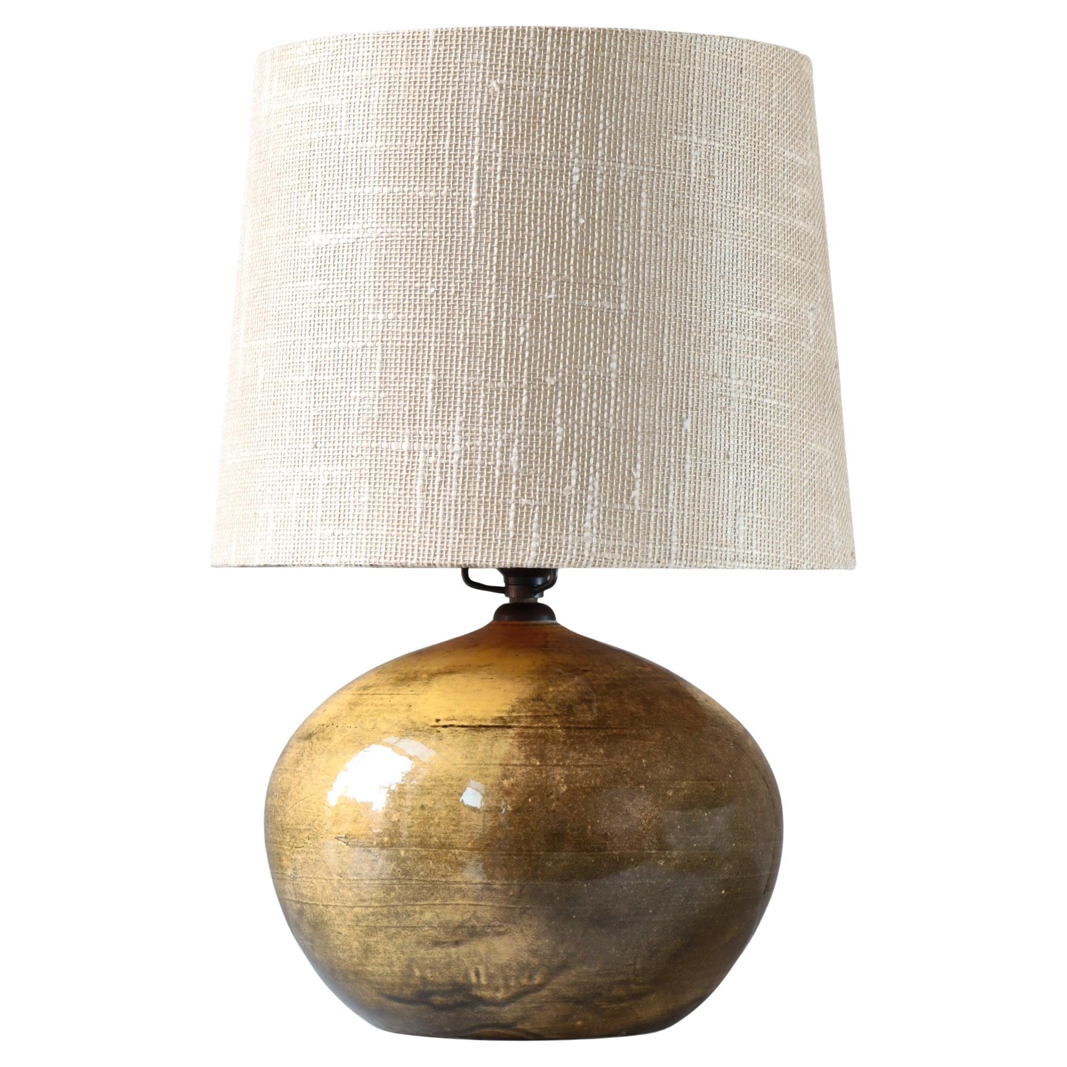 Art Deco Table Lamp Uranium Glaze by HAK Herman Kähler Pottery, Denmark, 1930s