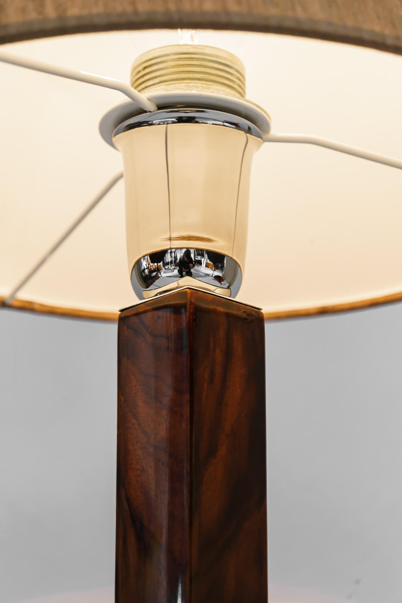 Art Deco Table Lamp Vienna Around 1920 Nut Wood and Fabric Shade For Sale 2