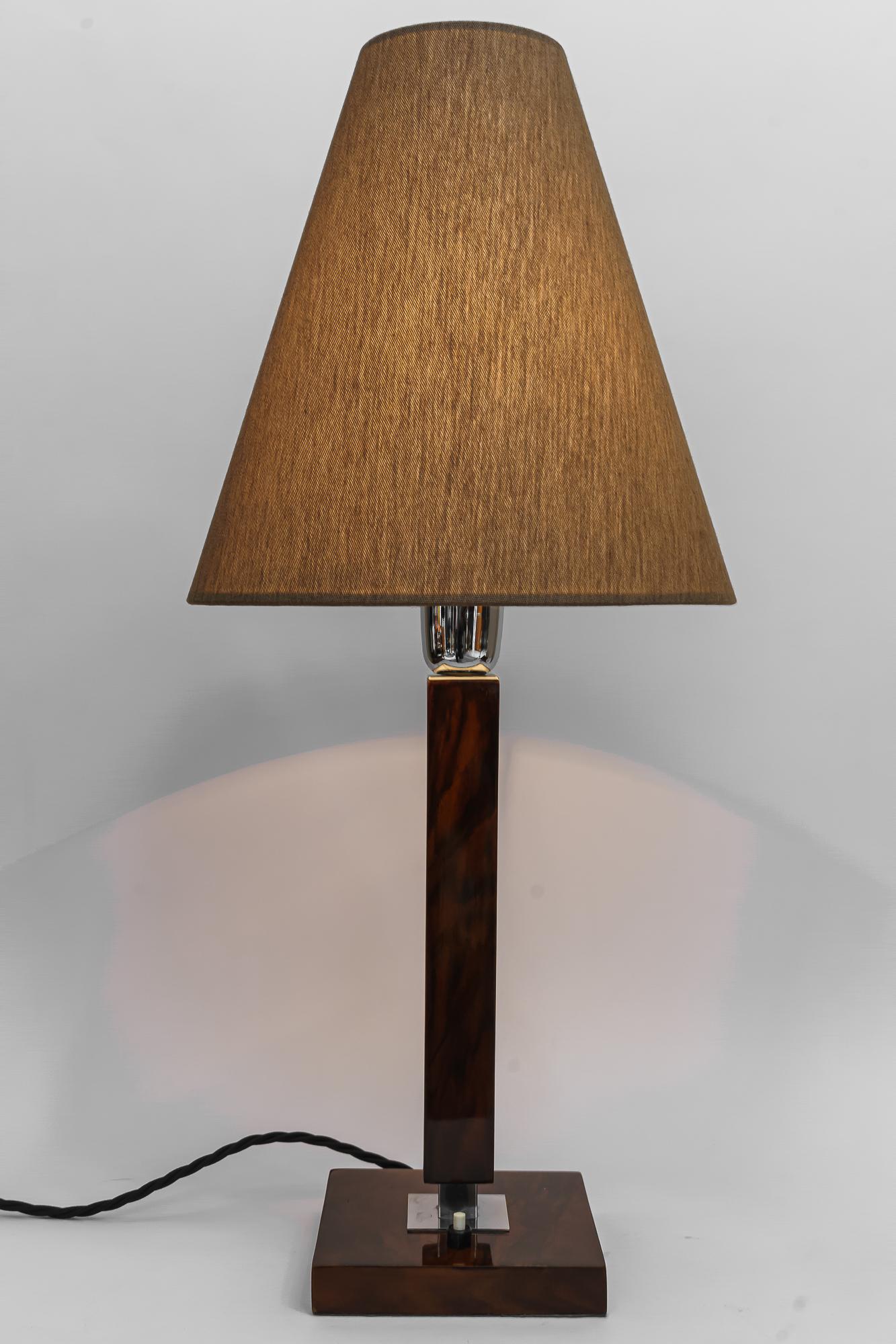 Art Deco Table Lamp Vienna Around 1920 Nut Wood and Fabric Shade For Sale 4