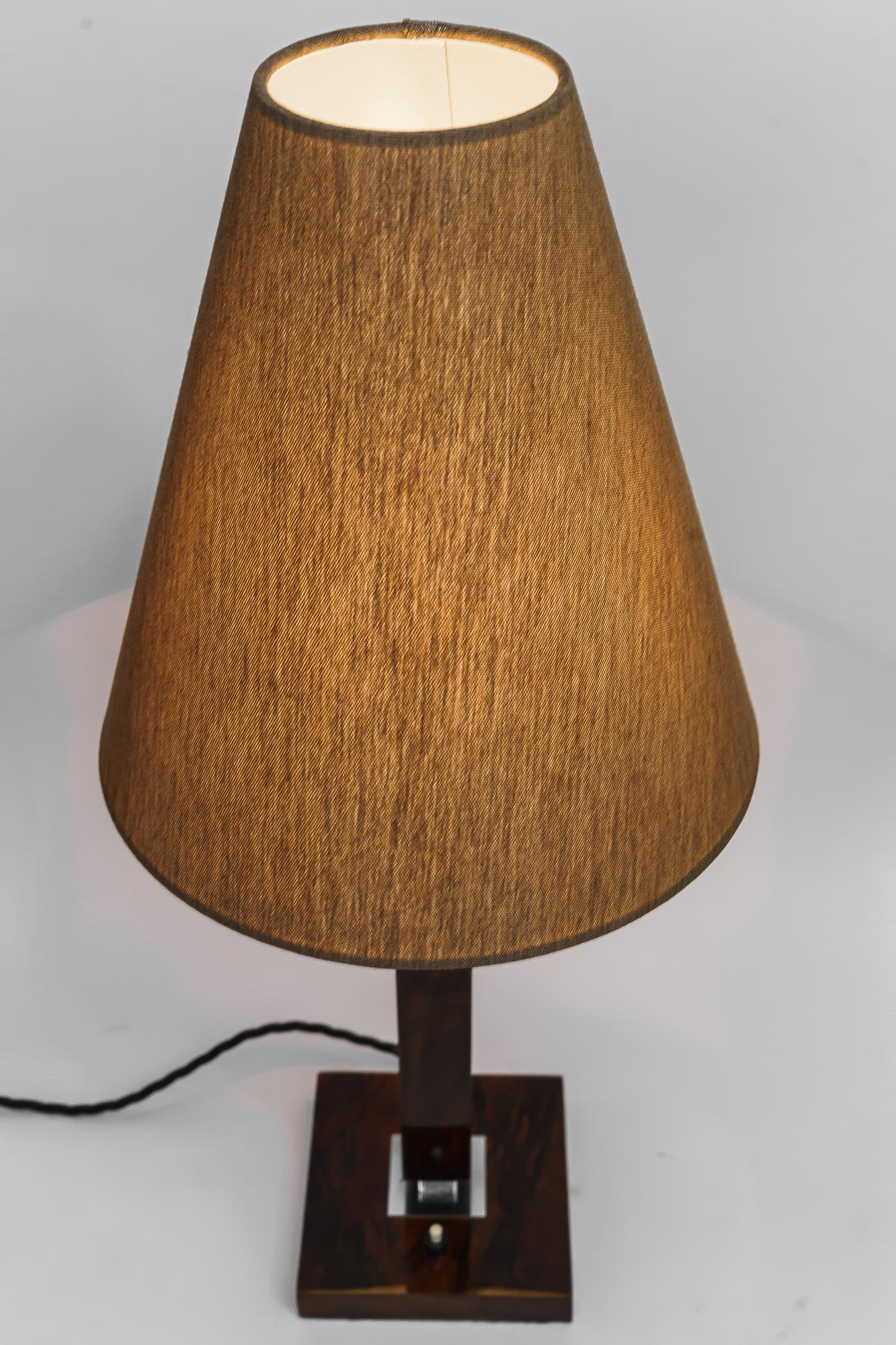 Art Deco Table Lamp Vienna Around 1920 Nut Wood and Fabric Shade For Sale 5