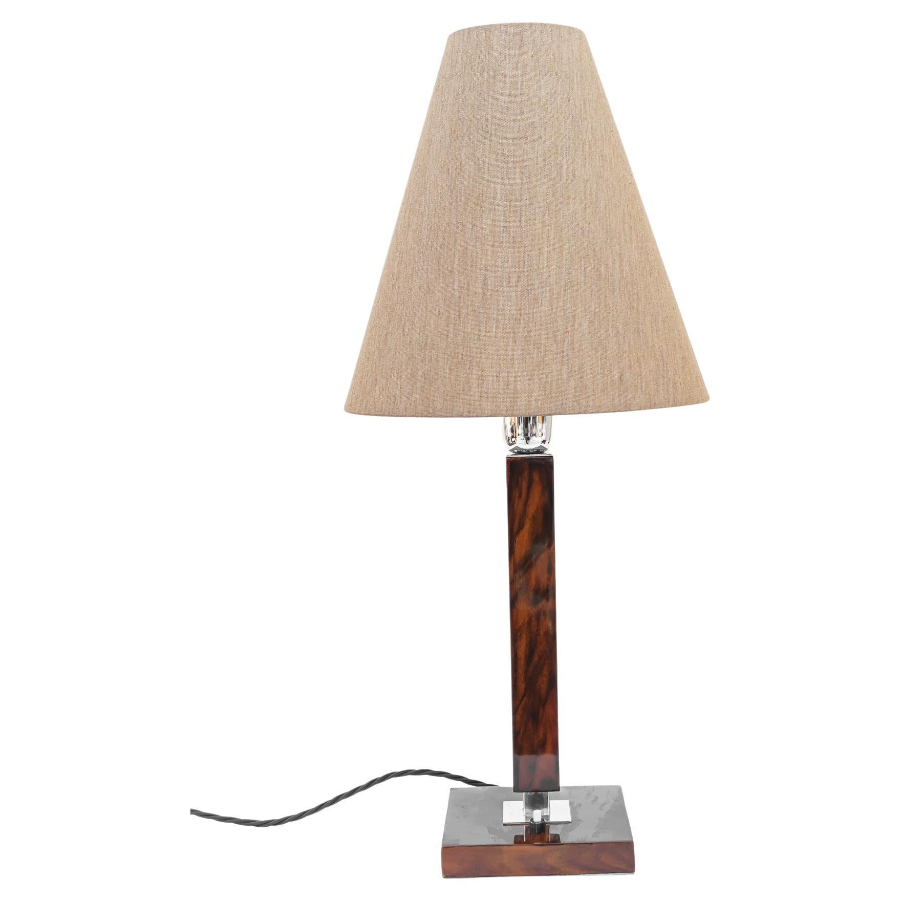 Art Deco Table Lamp Vienna Around 1920 Nut Wood and Fabric Shade For Sale