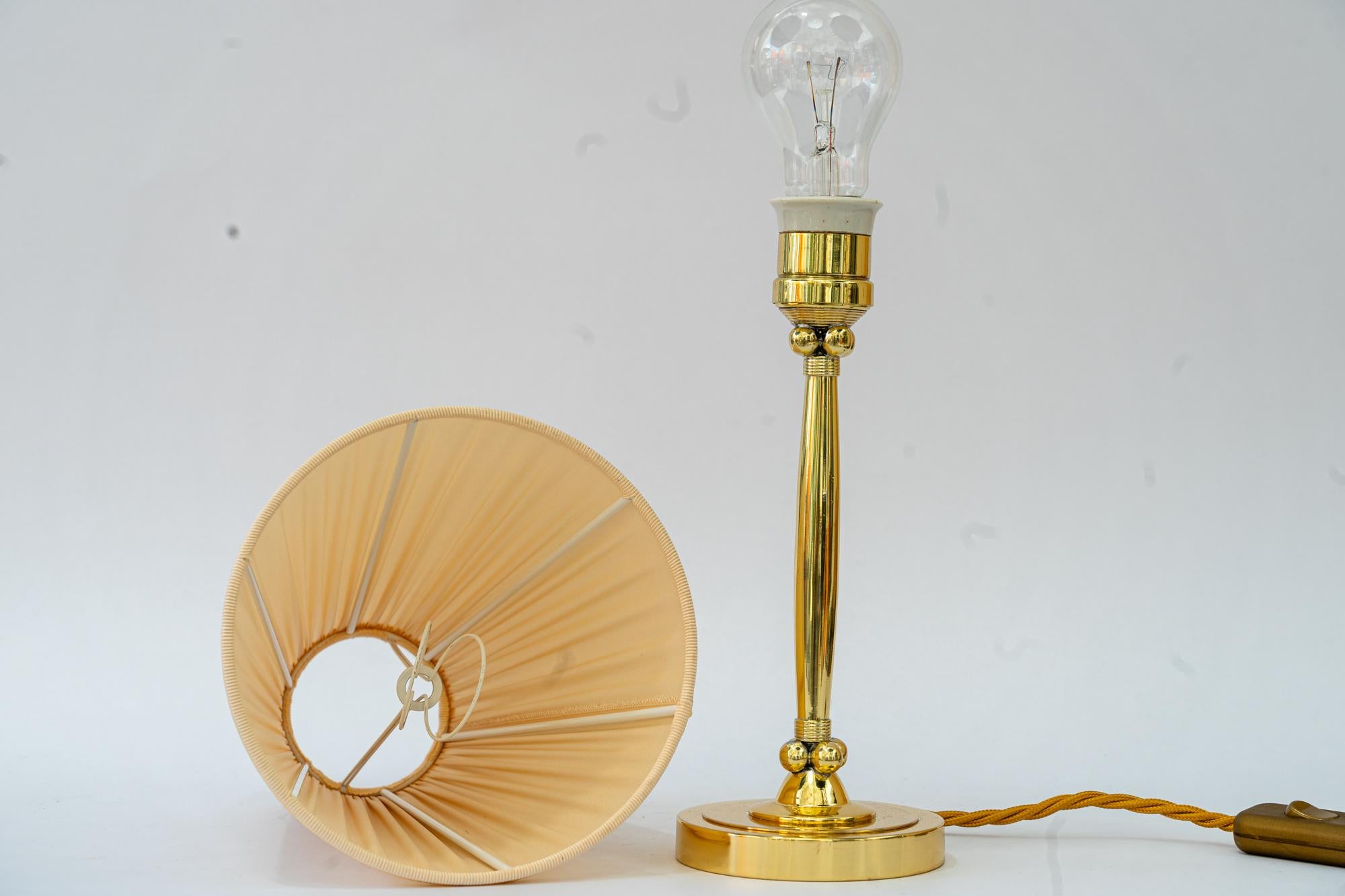 Brass Art Deco table lamp vienna around 1920s with fabric shade For Sale