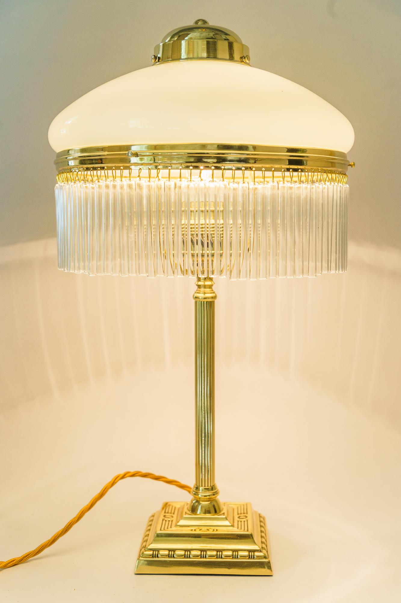 Austrian Art Deco Table lamp vienna around 1920s with opal glass shade and glass sticks For Sale