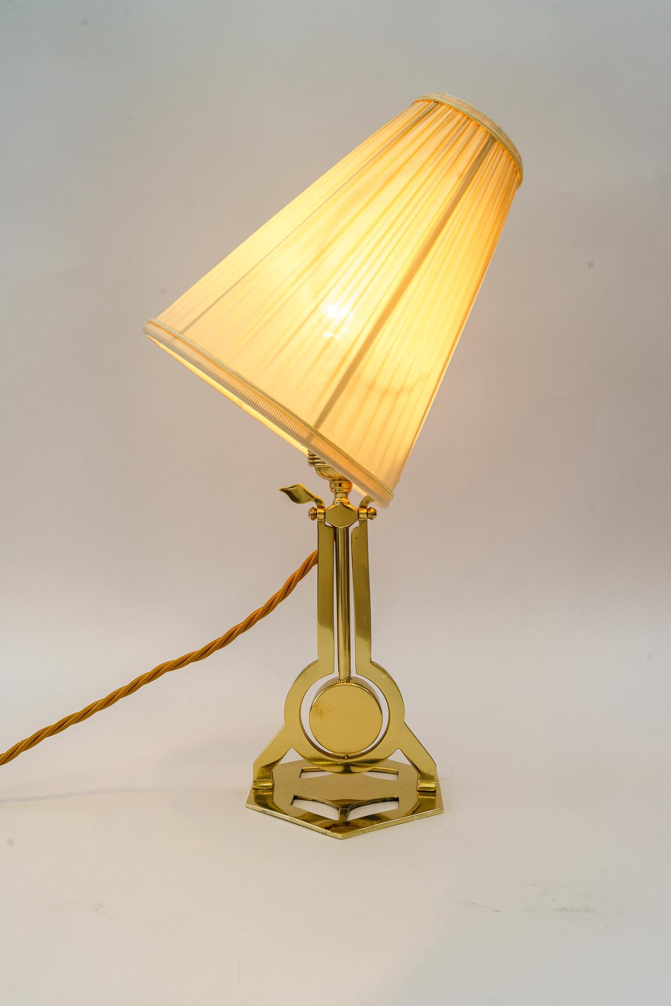 Early 20th Century Art Deco table lamp vienna with fabric shade around 1920s  For Sale