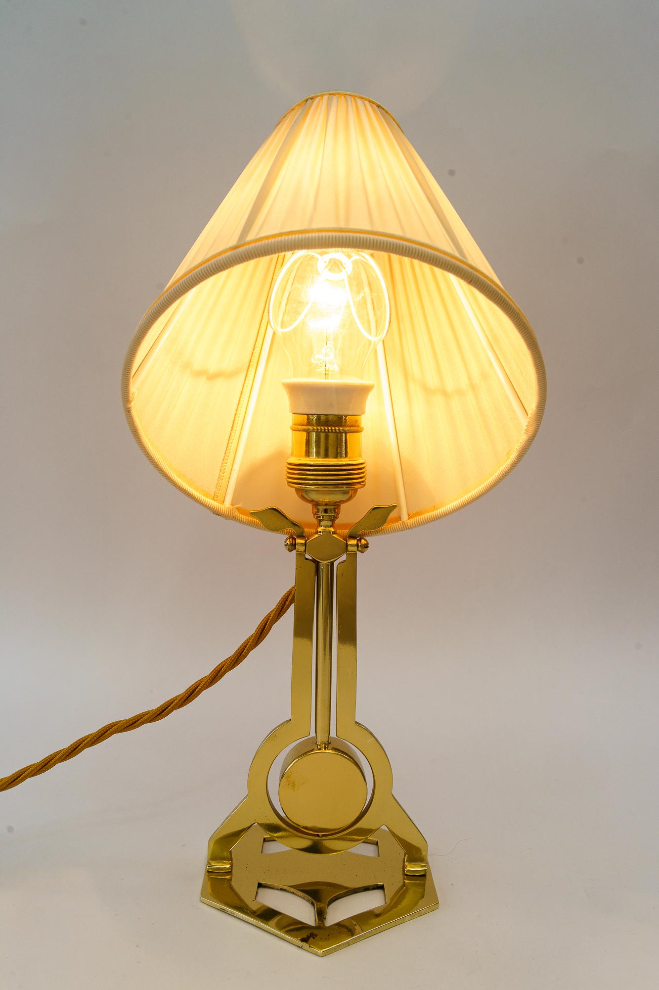 Brass Art Deco table lamp vienna with fabric shade around 1920s  For Sale