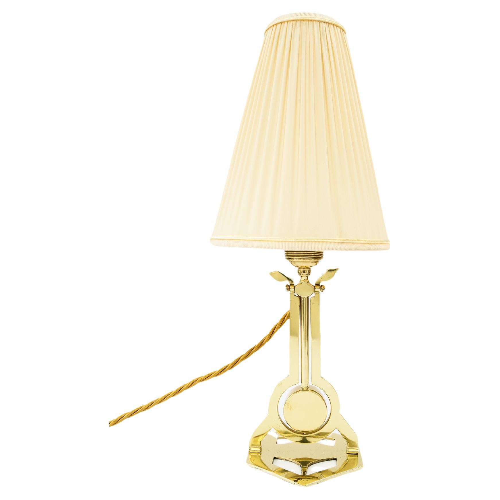 Art Deco table lamp vienna with fabric shade around 1920s  For Sale