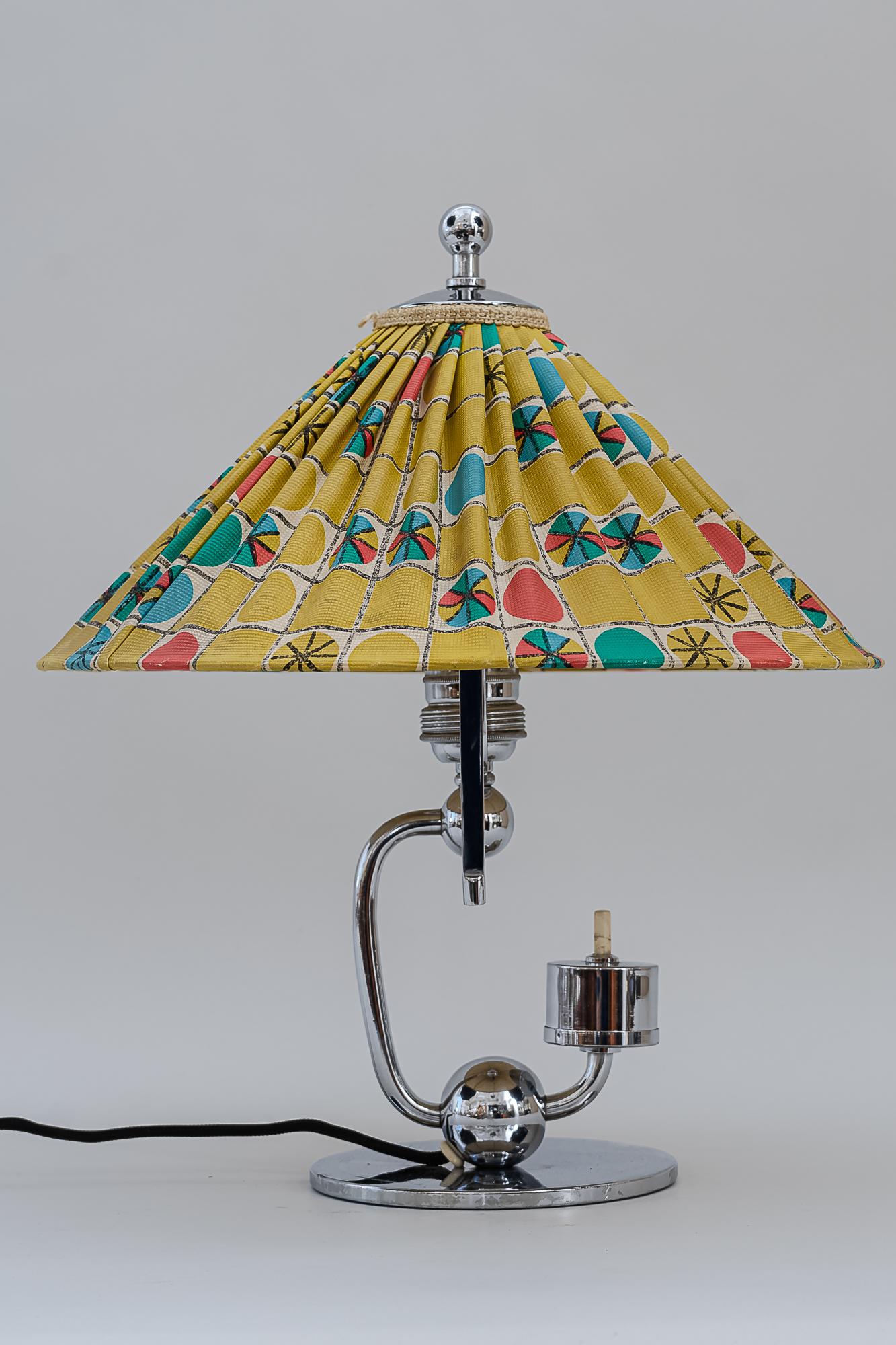 Mid-20th Century Art Deco Table Lamp Vienna with Original Fabric Shade, circa 1930s