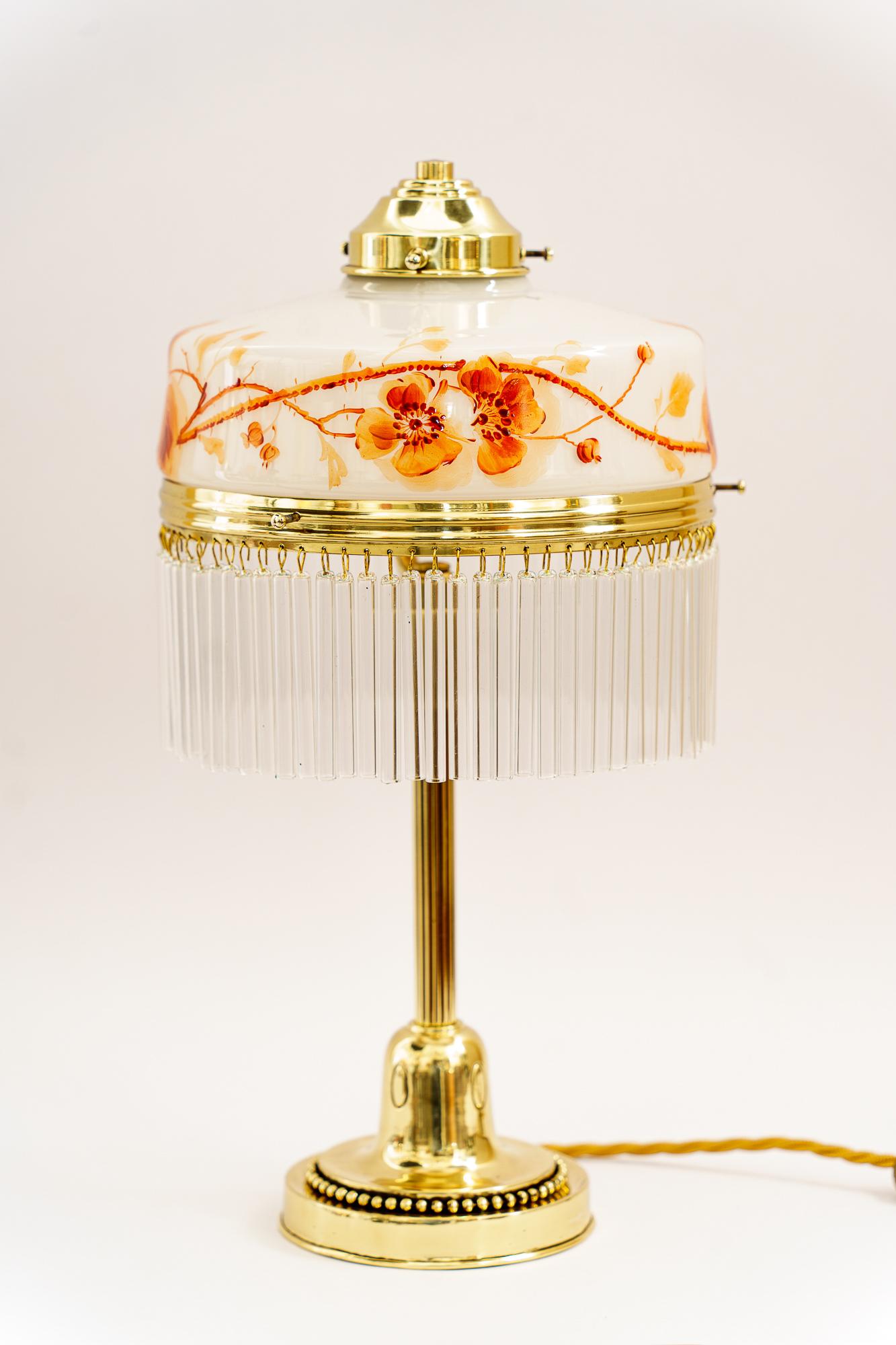 Art Deco Table Lamp Vienna with Original Hand Painted Galss Shade Around 1920s For Sale 3