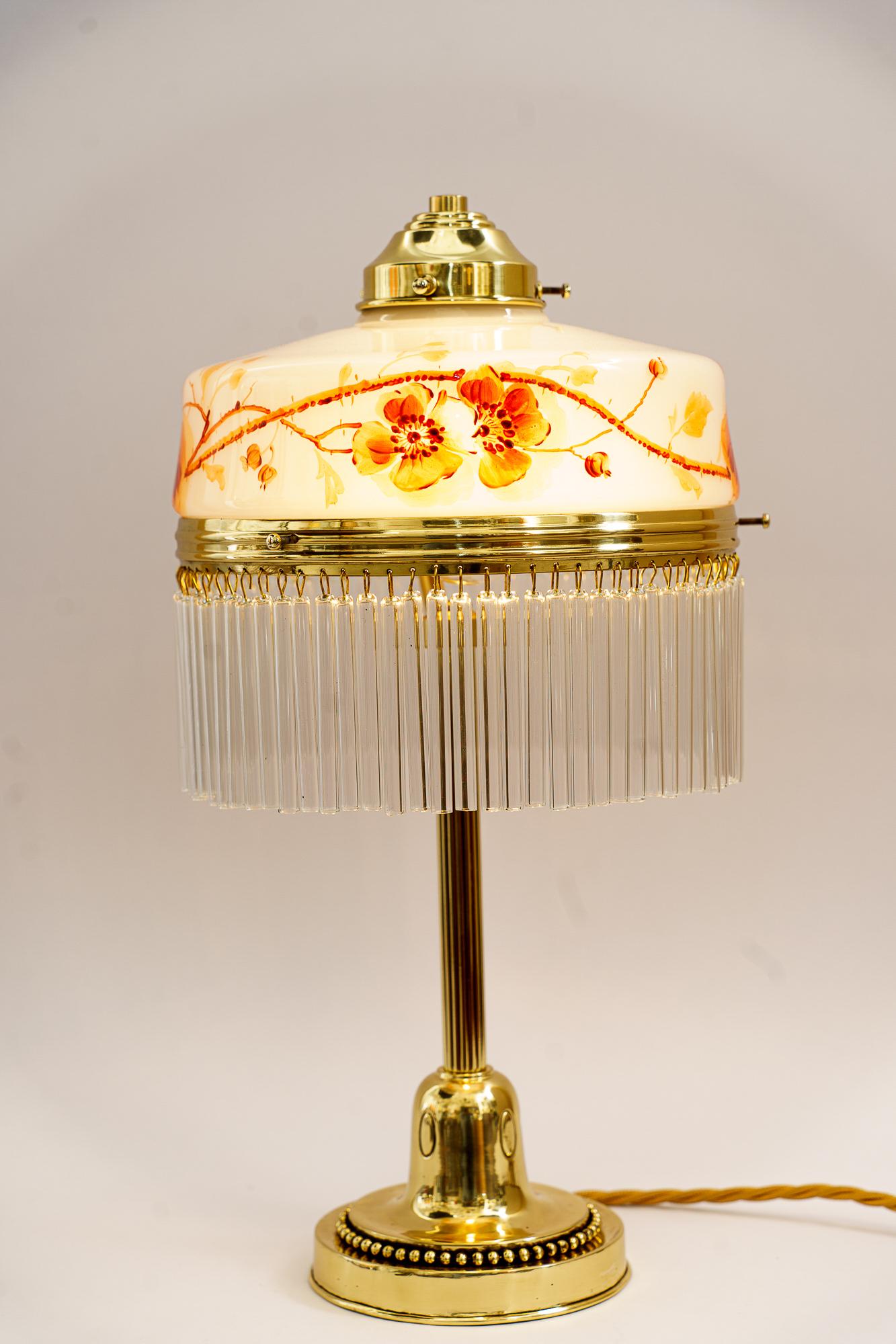 Art Deco Table Lamp Vienna with Original Hand Painted Galss Shade Around 1920s For Sale 7