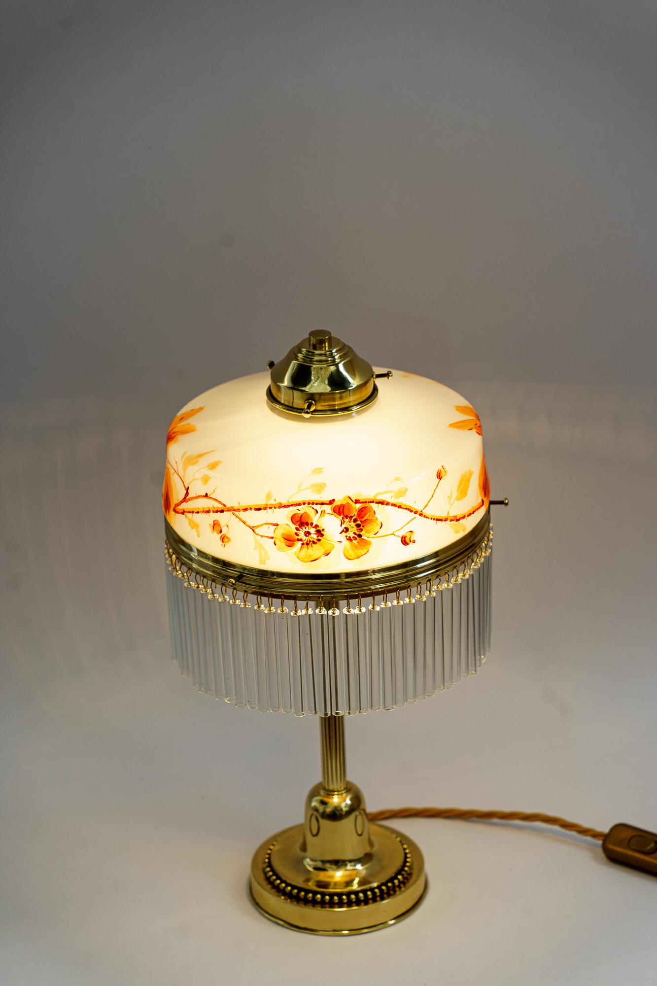 Art Deco Table Lamp Vienna with Original Hand Painted Galss Shade Around 1920s For Sale 9