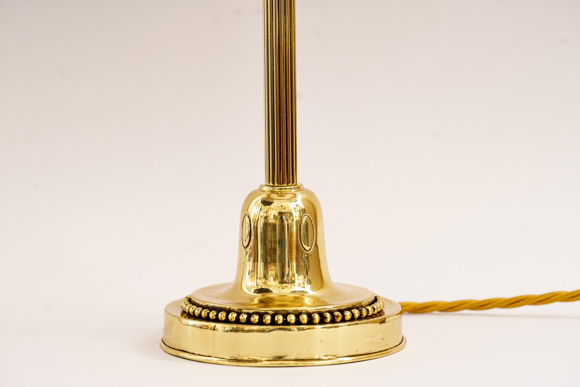 Lacquered Art Deco Table Lamp Vienna with Original Hand Painted Galss Shade Around 1920s For Sale