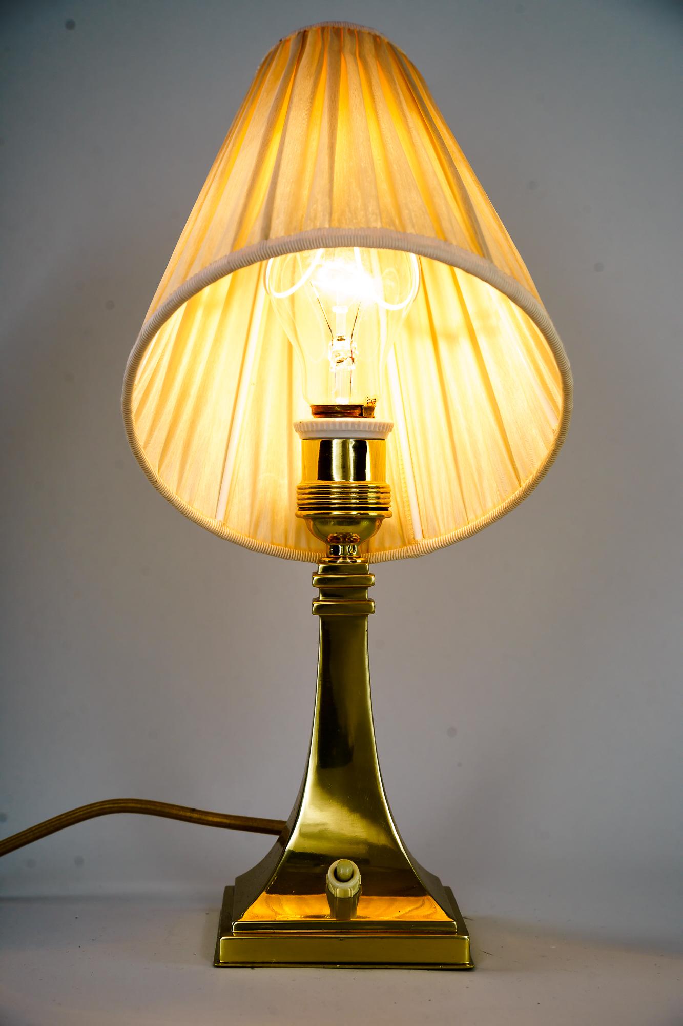 Lacquered Art Deco Table Lamp With Fabric Shade Around 1920s For Sale