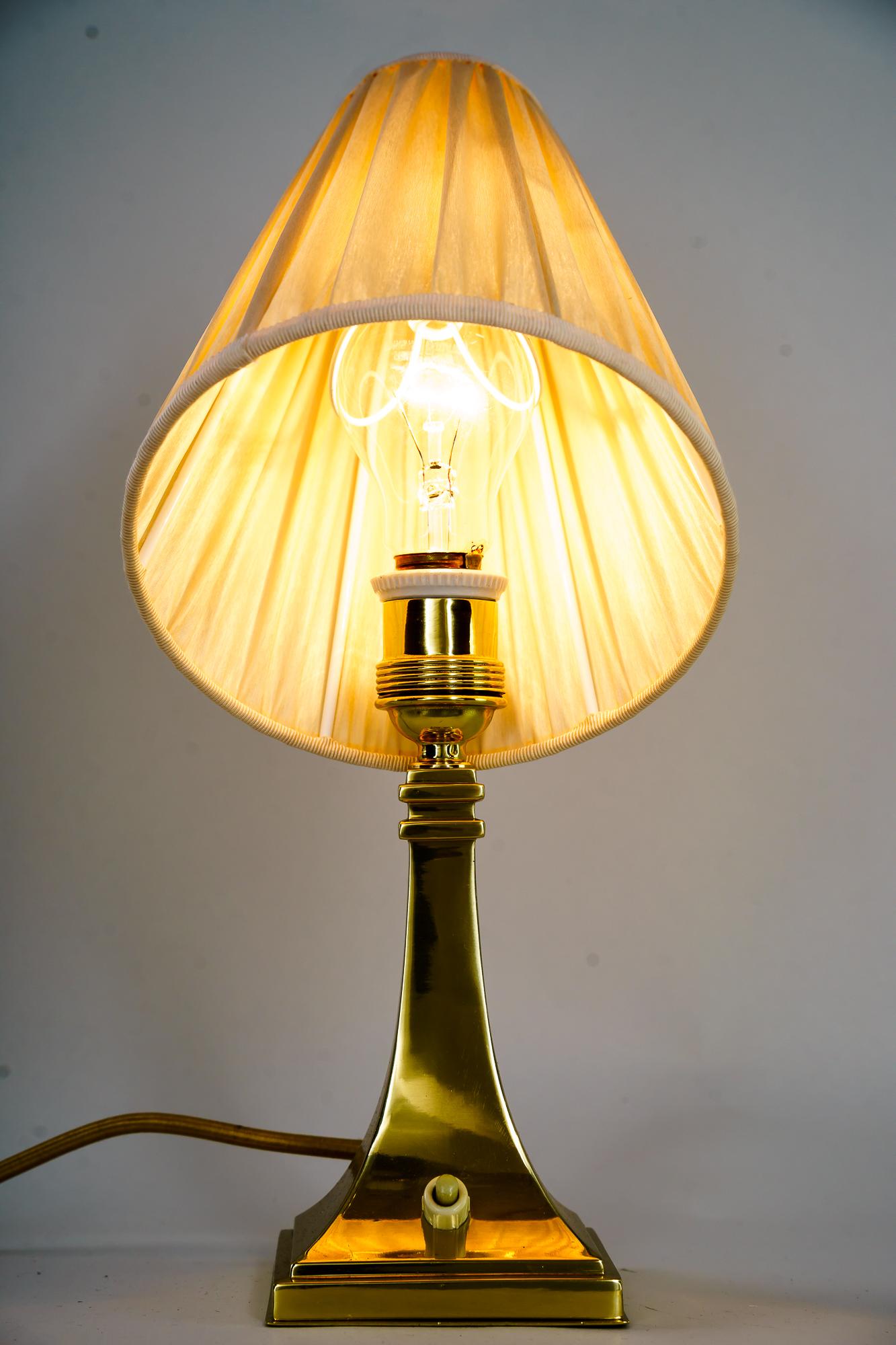 Brass Art Deco Table Lamp With Fabric Shade Around 1920s For Sale