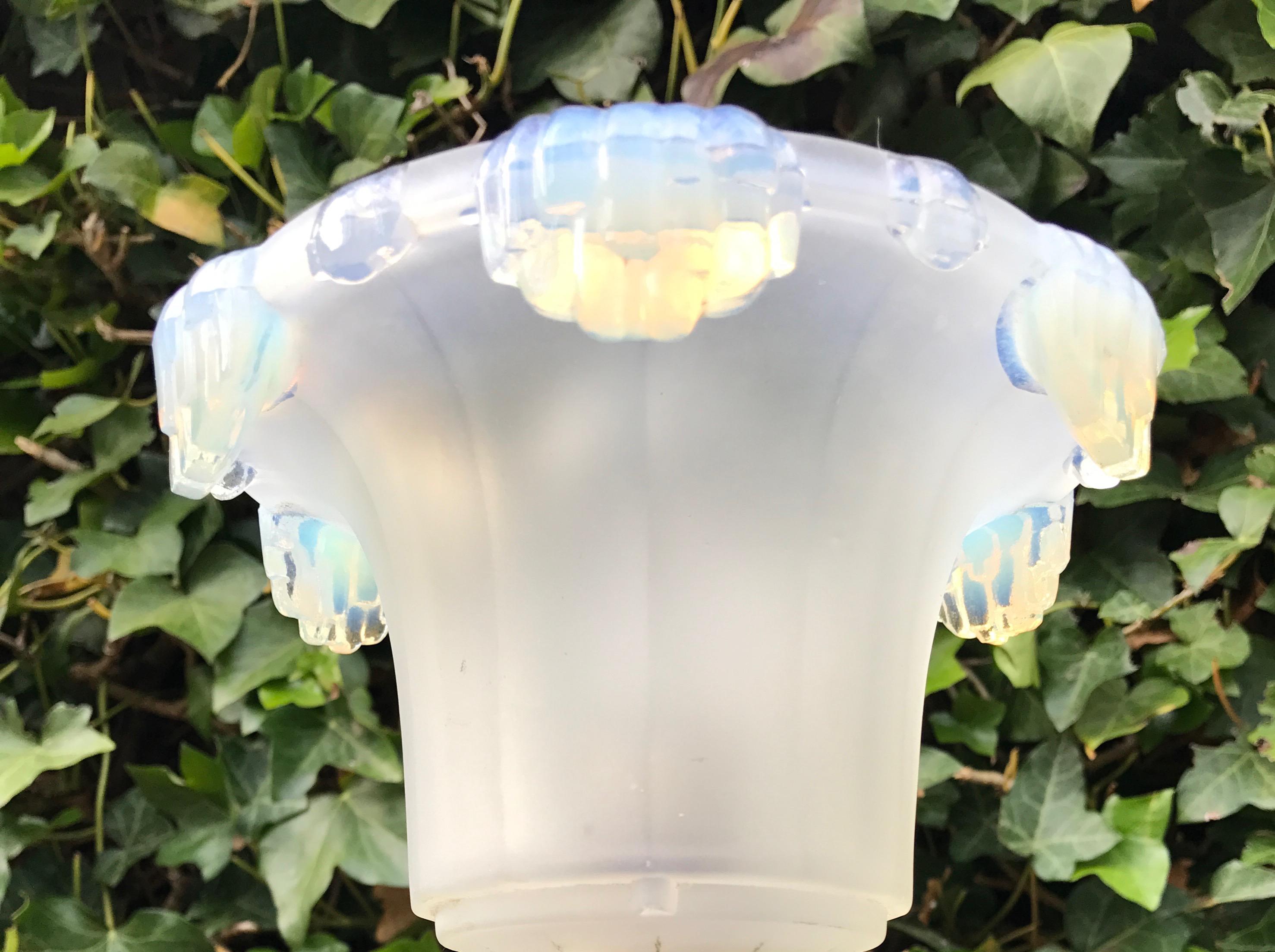 Art Deco Table Lamp with a Lalique Style Iridescent White and Blue Glass Shade 4