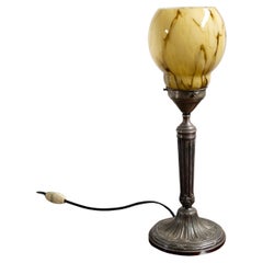 Art deco table lamp with a marbled glass shade, 1930's