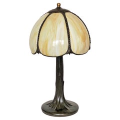 Art Deco Table Lamp with Bent Slag Glass Shade, France, 1930-1939