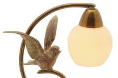 Art Deco Table Lamp with Bird Made of Bronze on Base of Alabaster, Label Prolux