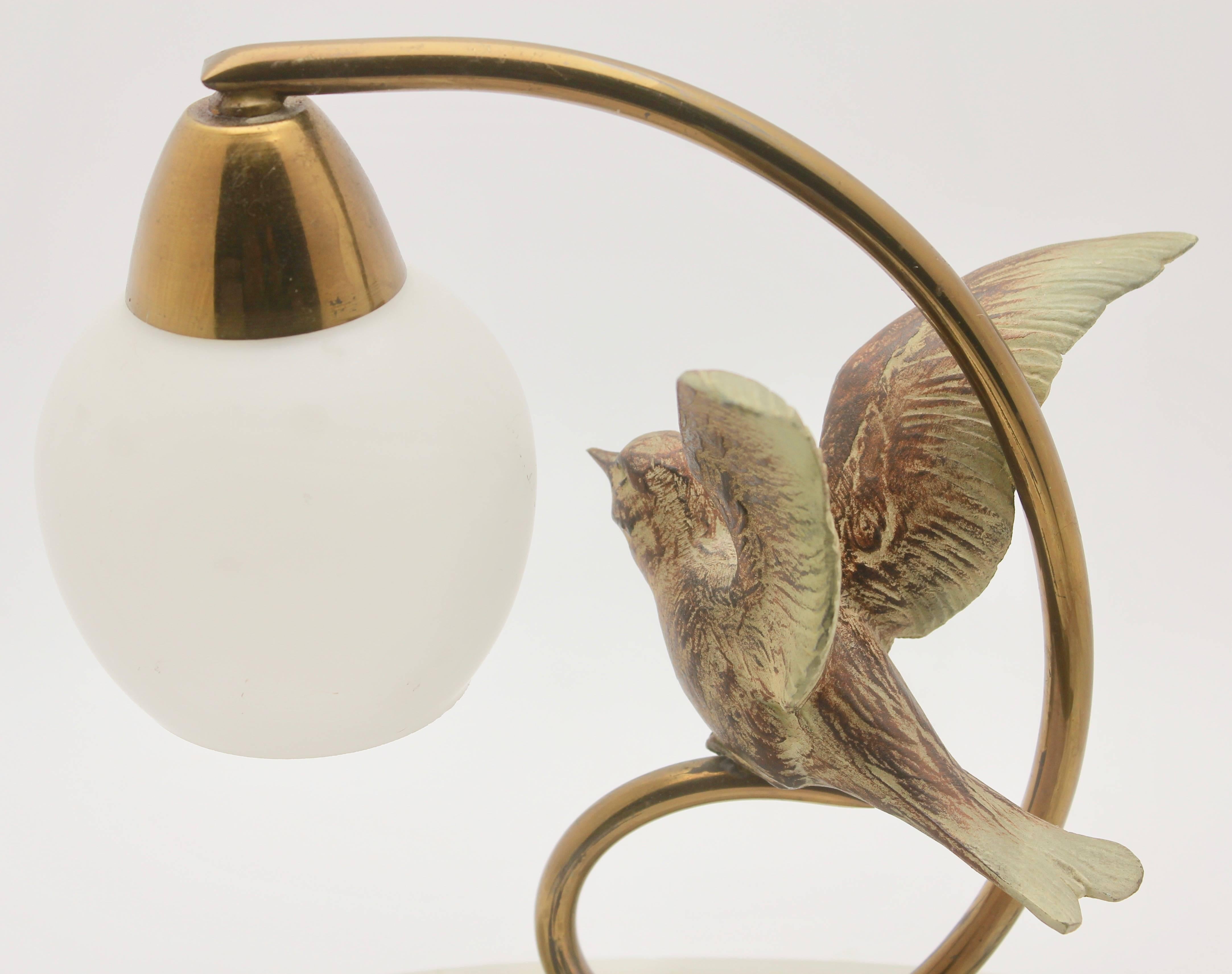 Art Deco Table Lamp with Bird Made of Bronze on Base of Alabaster, Label Prolux In Excellent Condition In Verviers, BE