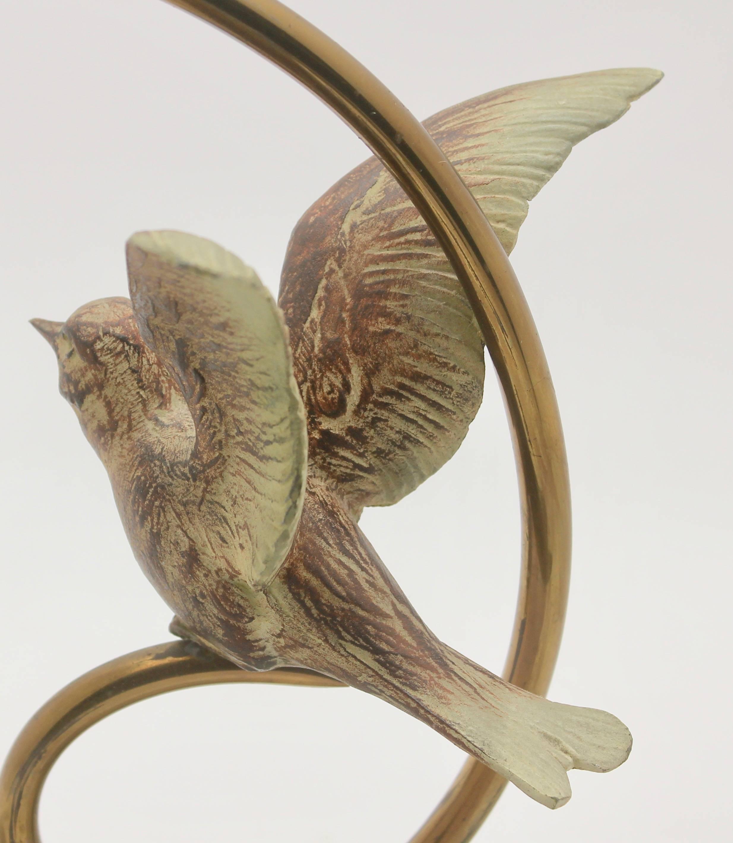 Art Deco Table Lamp with Bird Made of Bronze on Base of Alabaster, Label Prolux 1