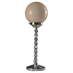 Art Deco Table Lamp with Chrome Barley Twist Column & Art Deco Pink Globe