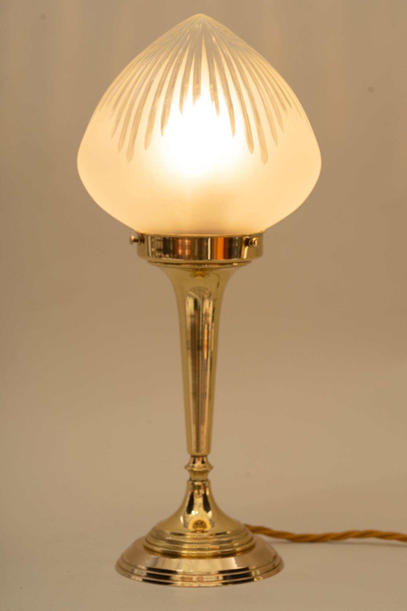 Art Deco Table Lamp with Cut Glass Shade Vienna Around 1920s 3