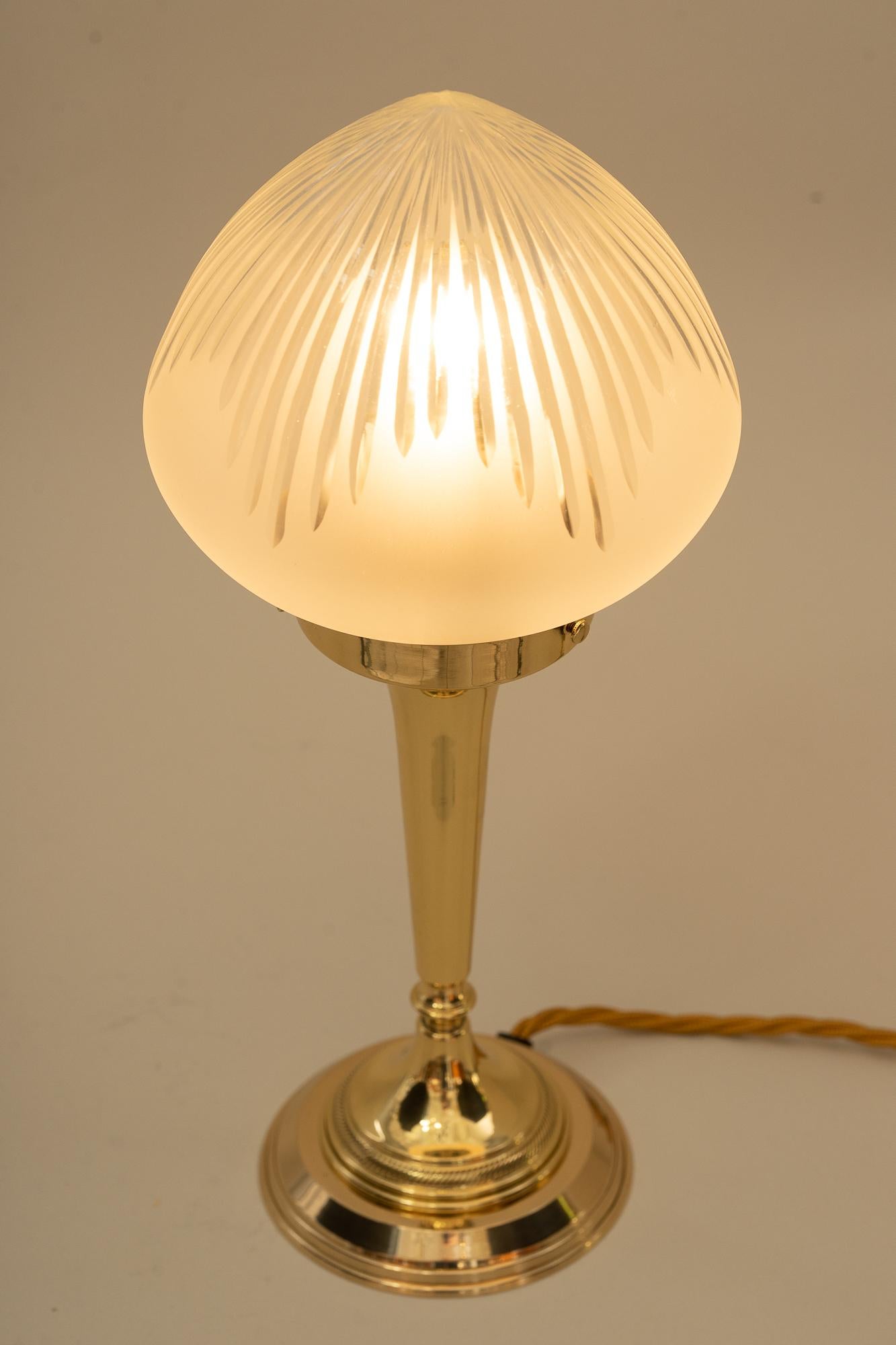 Art Deco Table Lamp with Cut Glass Shade Vienna Around 1920s 5