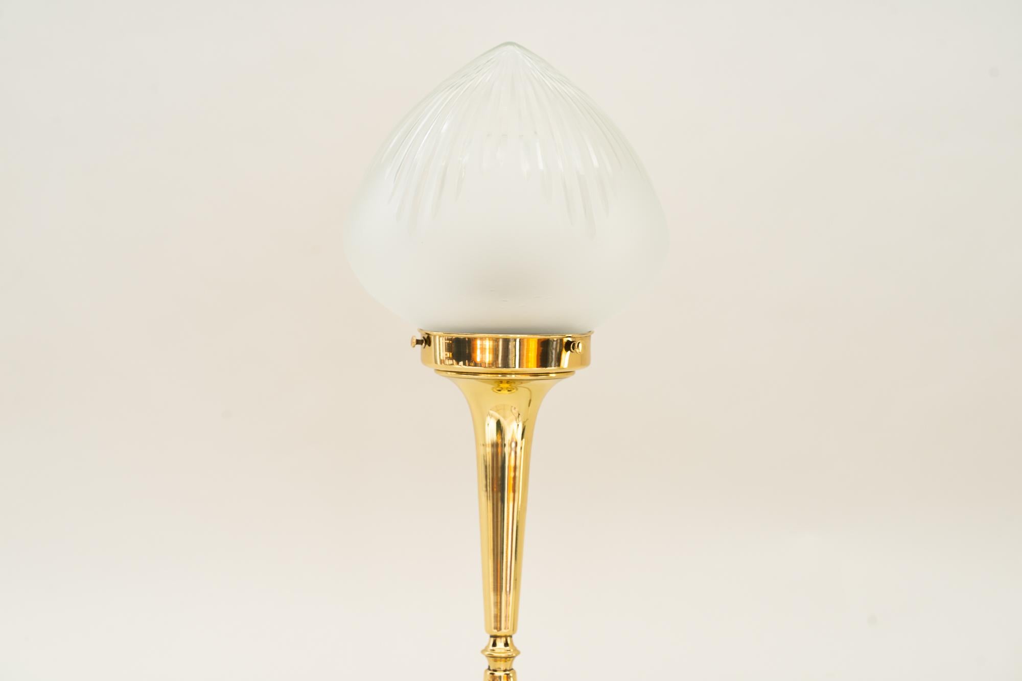 Art Deco table lamp with cut glass shade vienna around 1920s
Polished and stove enamelled.
  