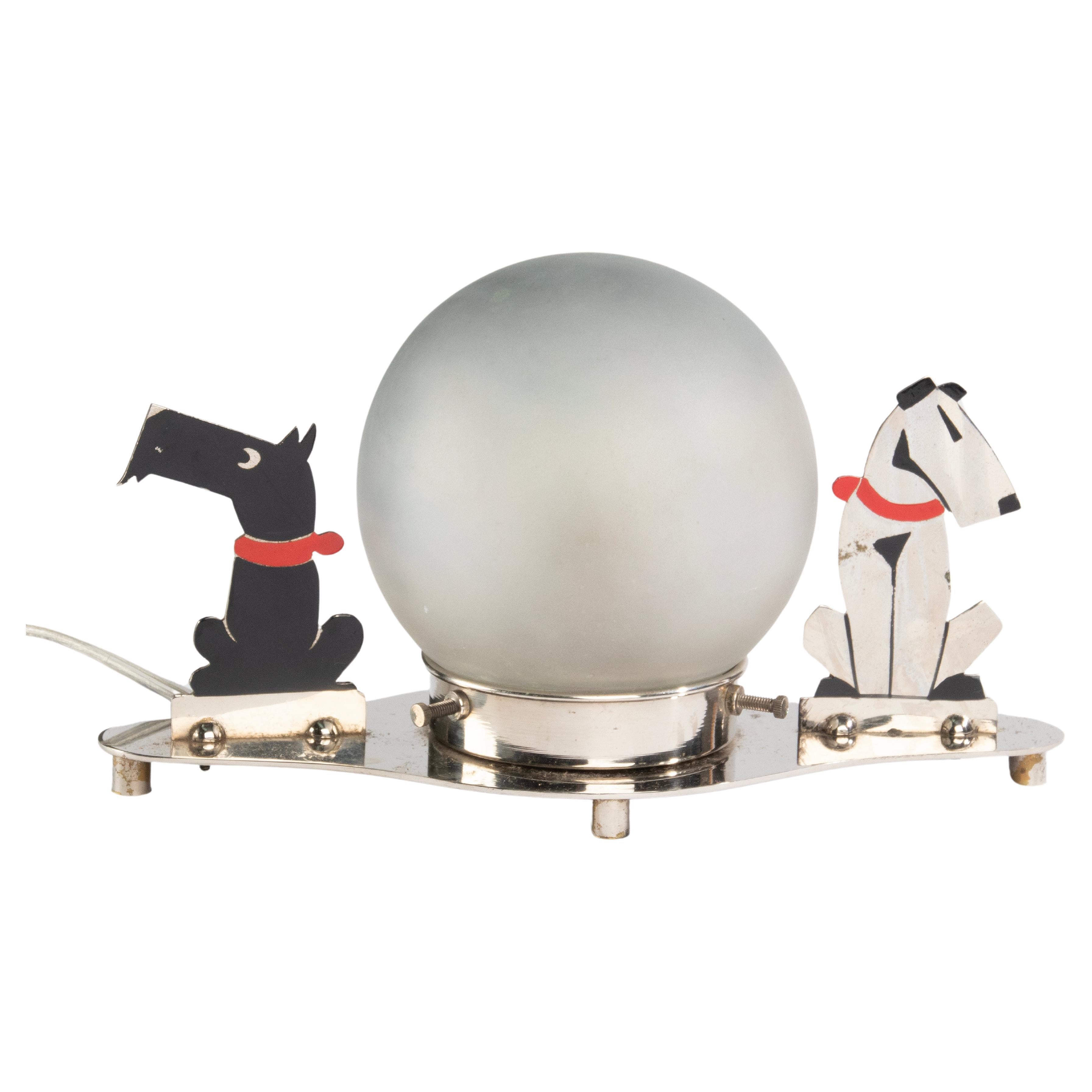 Art Deco Table Lamp with Dogs - Black and White For Sale