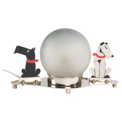 Art-Déco-Tischlampe mit Hunden – Schwarz und Weiß