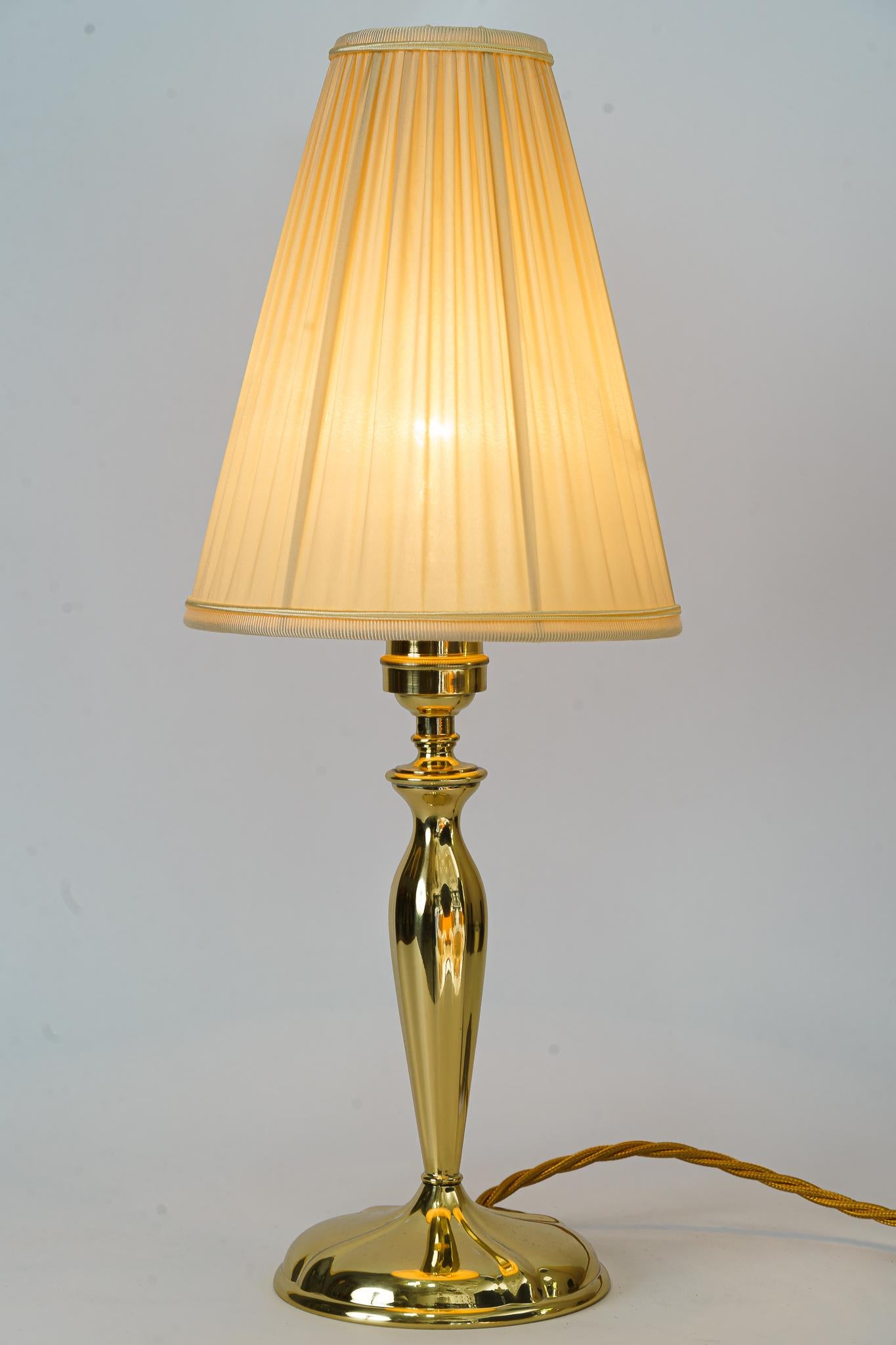 Brass Art Deco Table Lamp with Fabic Shade Vienna Around 1920s For Sale