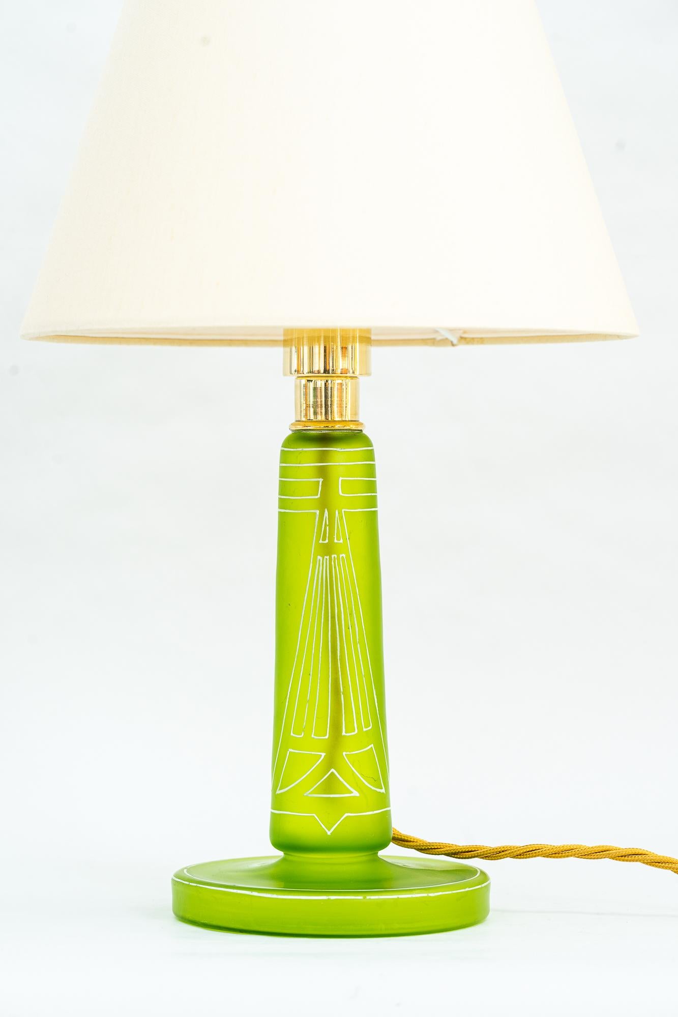 Art Deco table lamp with fabric shade vienna around 1920s 
Original condition
Fabric shade is replaced ( new ).