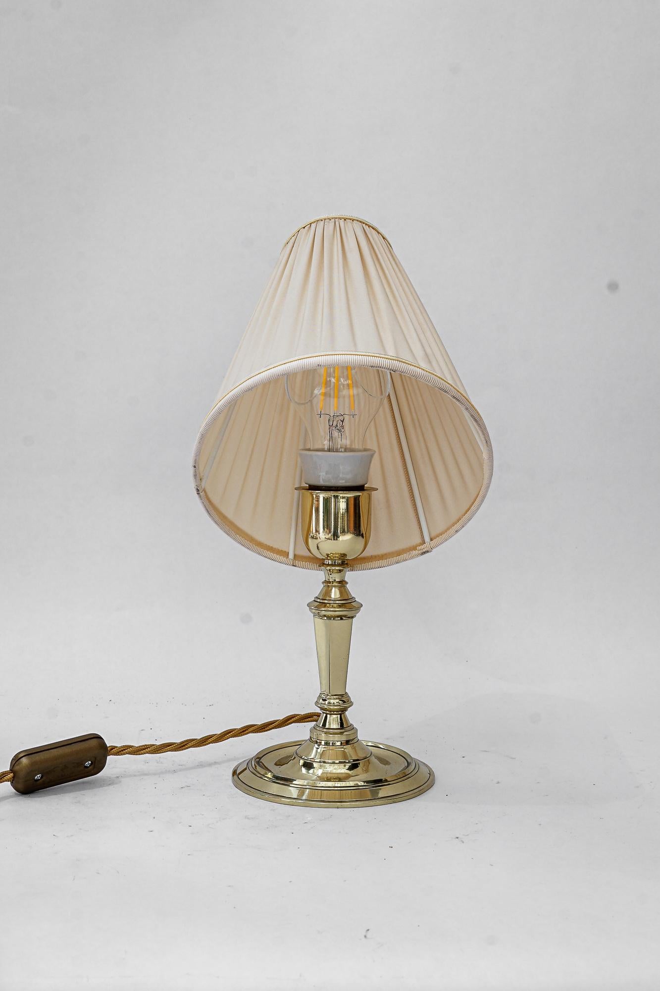 Polished Art Deco  table lamp with fabric shade vienna around 1920s