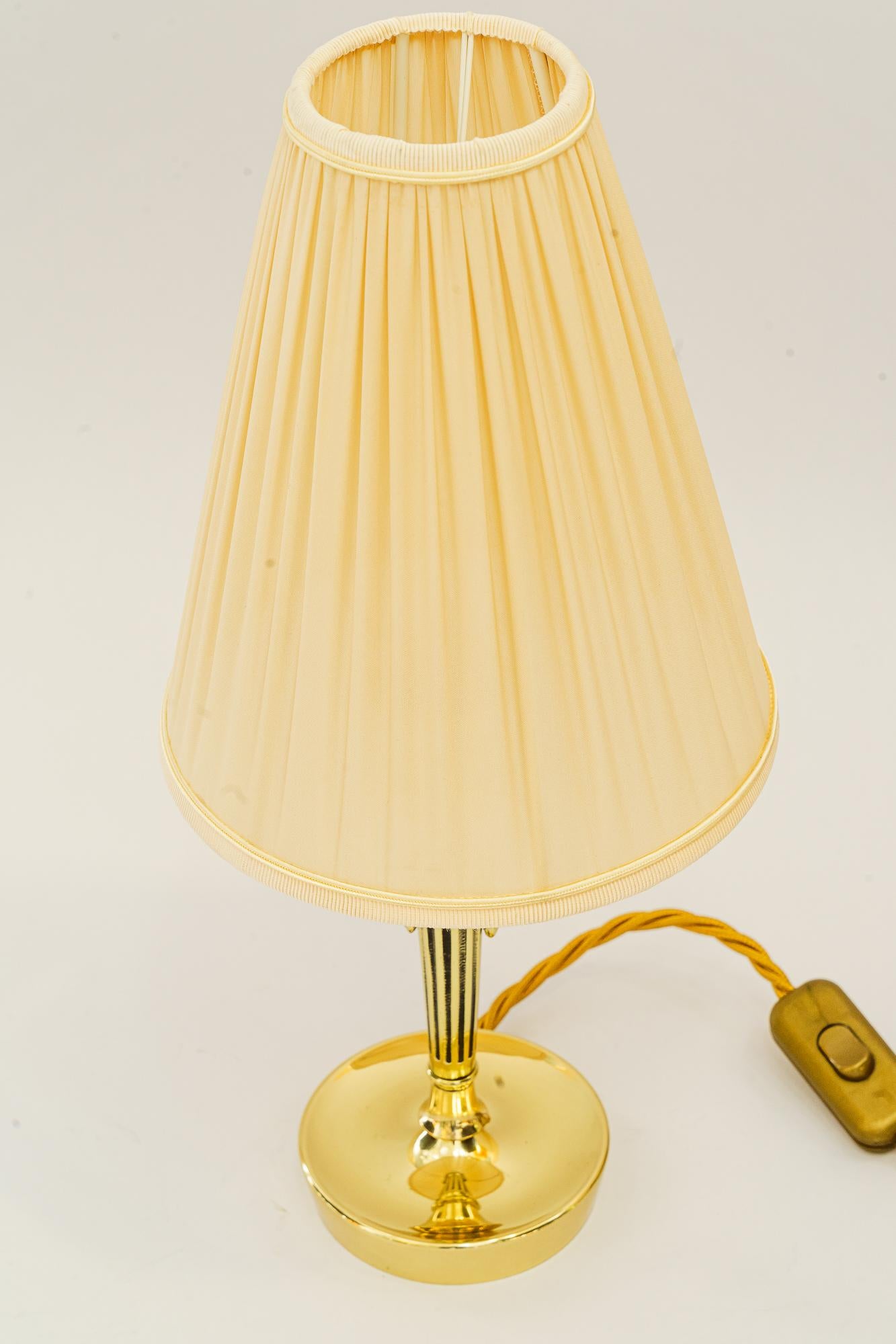 Polished Art deco table lamp with fabric shade vienna around 1920s For Sale
