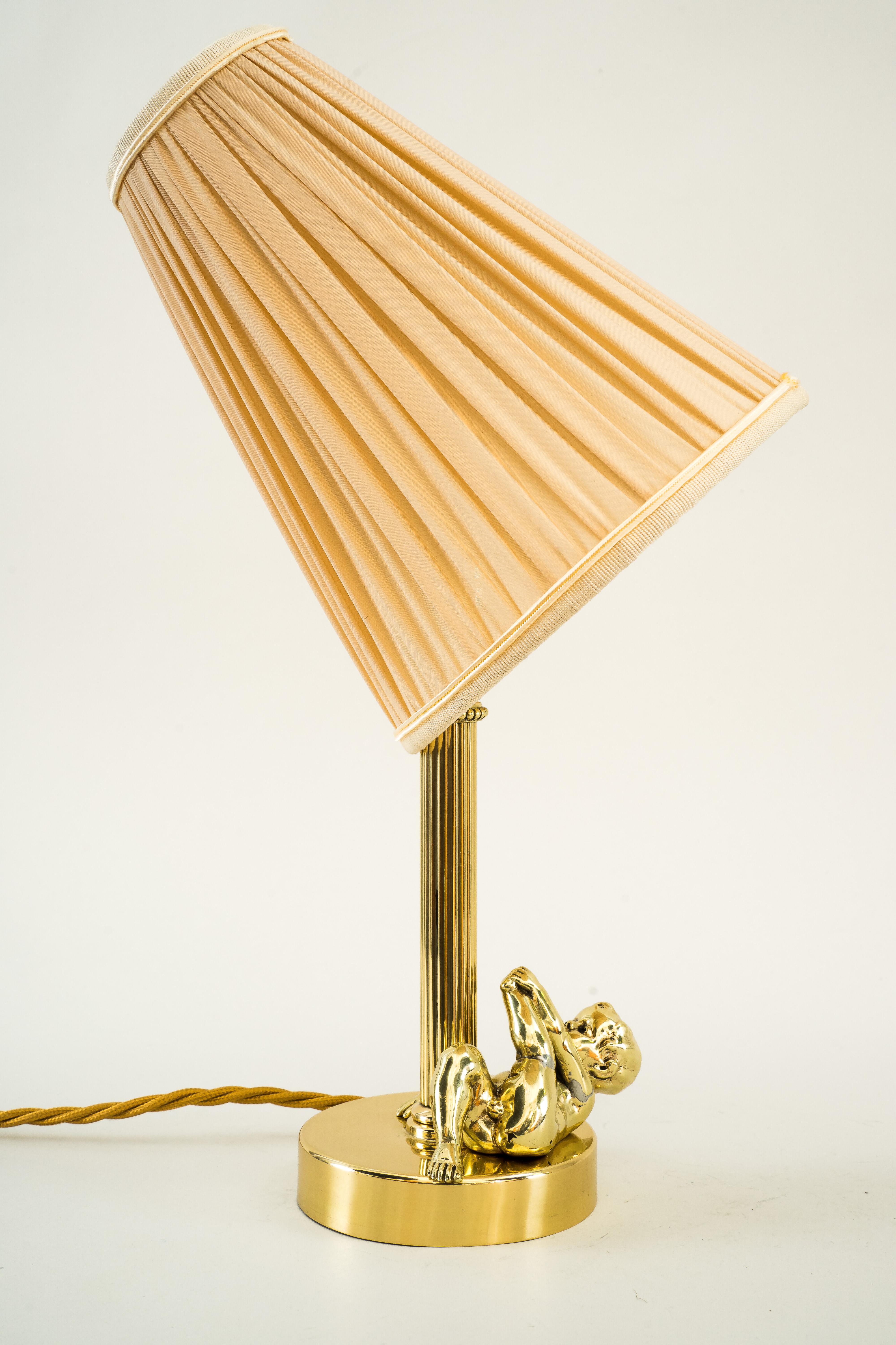 Brass Art Deco Table Lamp with Fabric Shade Vienna Around 1920s For Sale