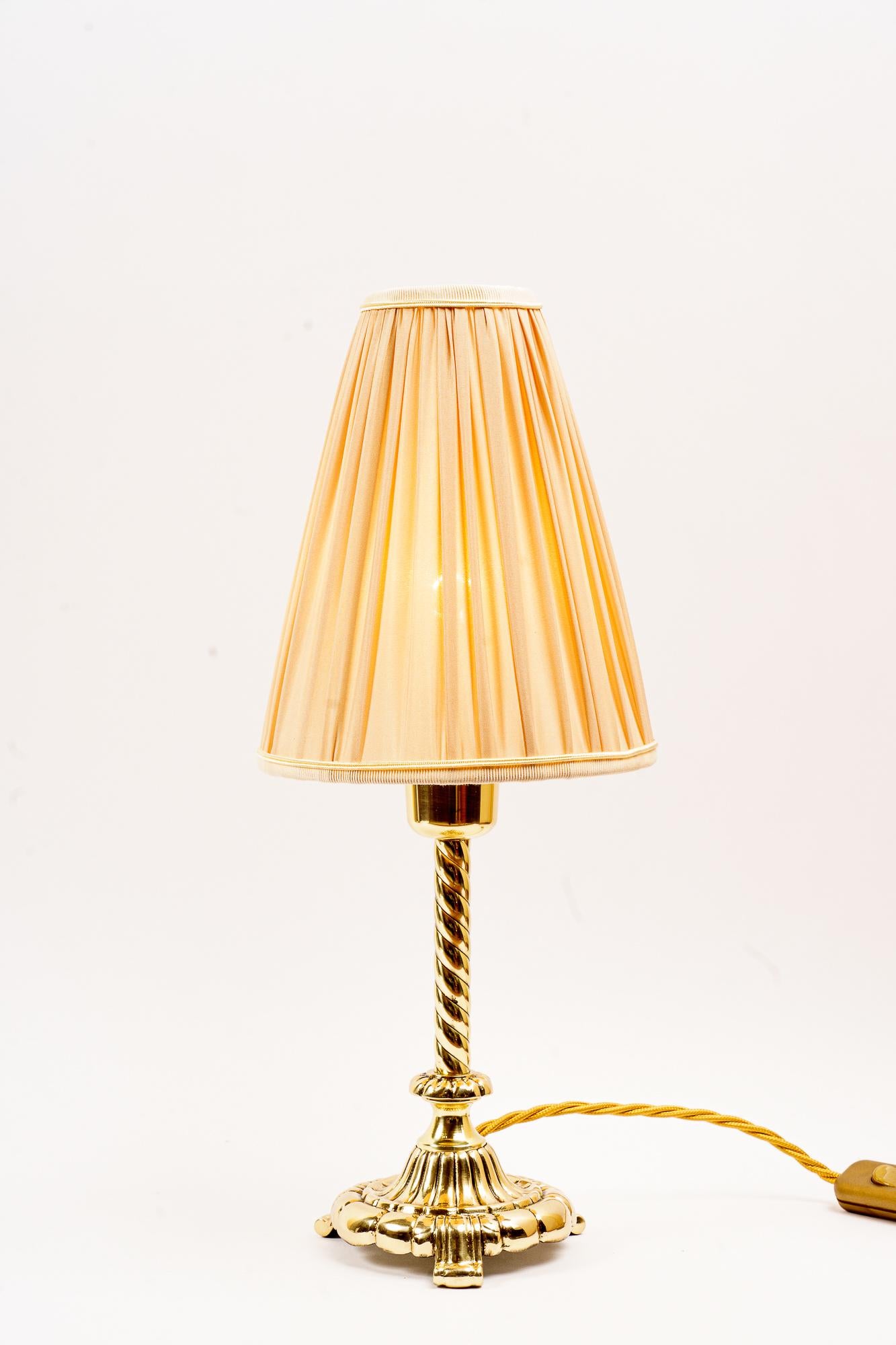 Brass Art Deco table lamp with fabric shade vienna around 1920s For Sale