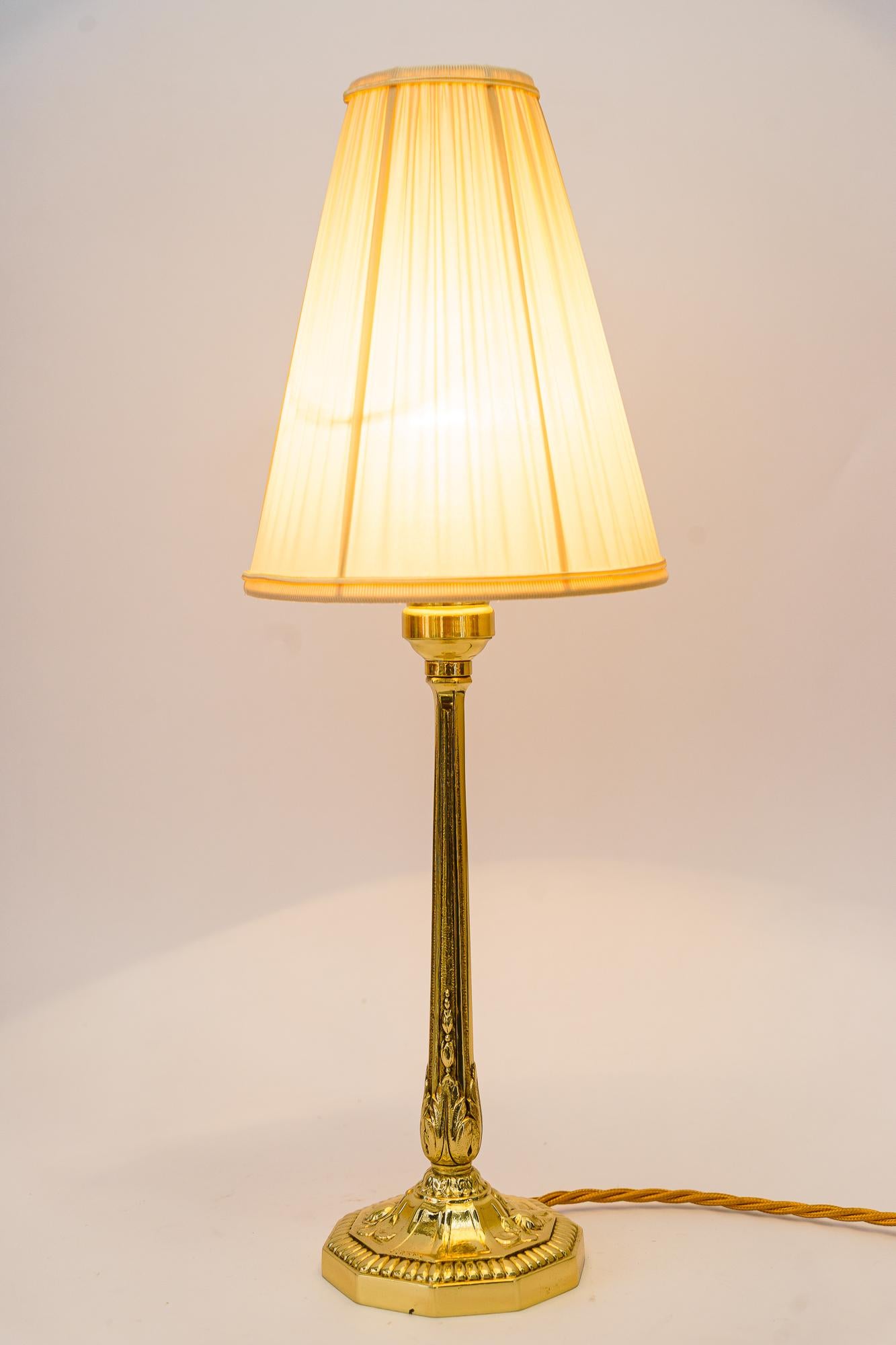 Brass Art Deco Table Lamp with Fabric Shade Vienna Around 1920s For Sale