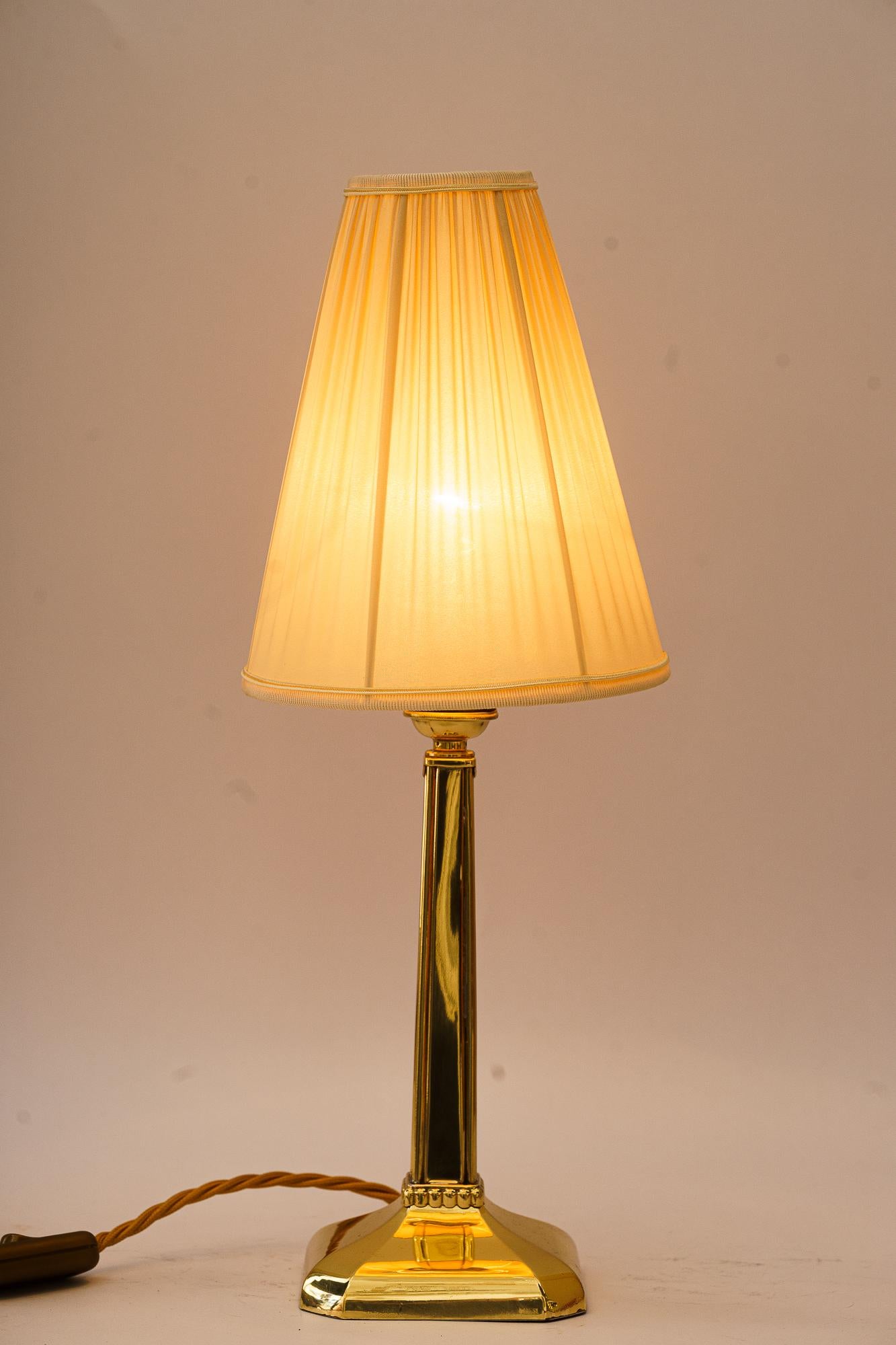 Brass Art Deco Table lamp with fabric shade vienna around 1920s For Sale