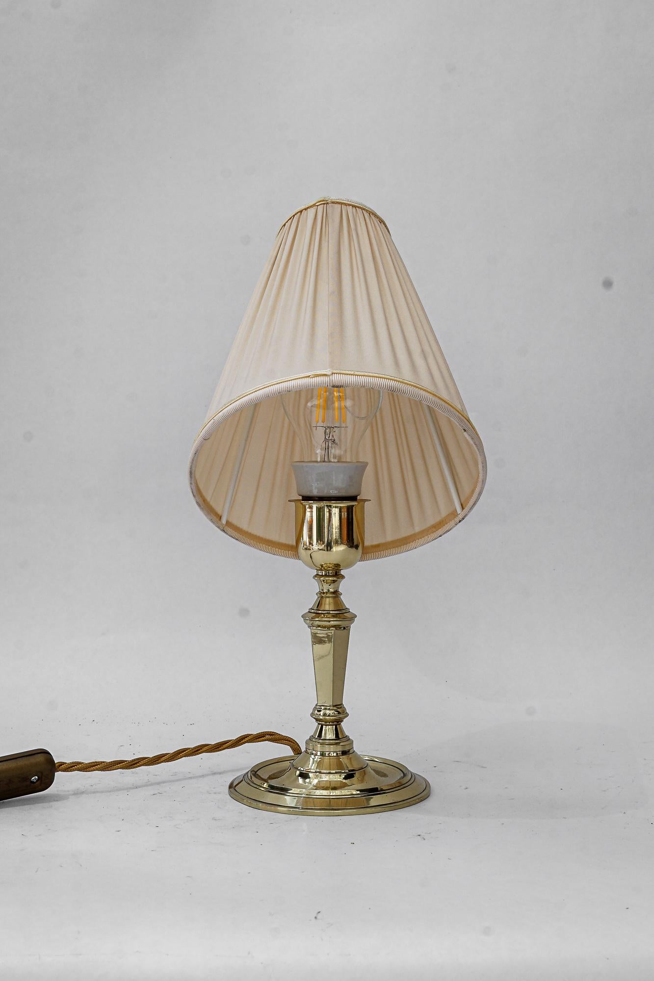 Brass Art Deco  table lamp with fabric shade vienna around 1920s