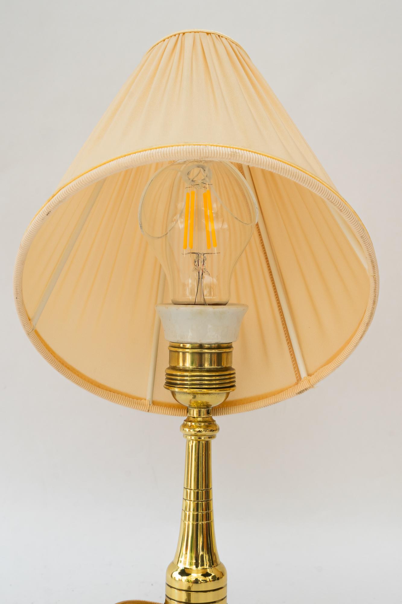 Brass Art Deco table lamp with fabric shade vienna around 1920s For Sale