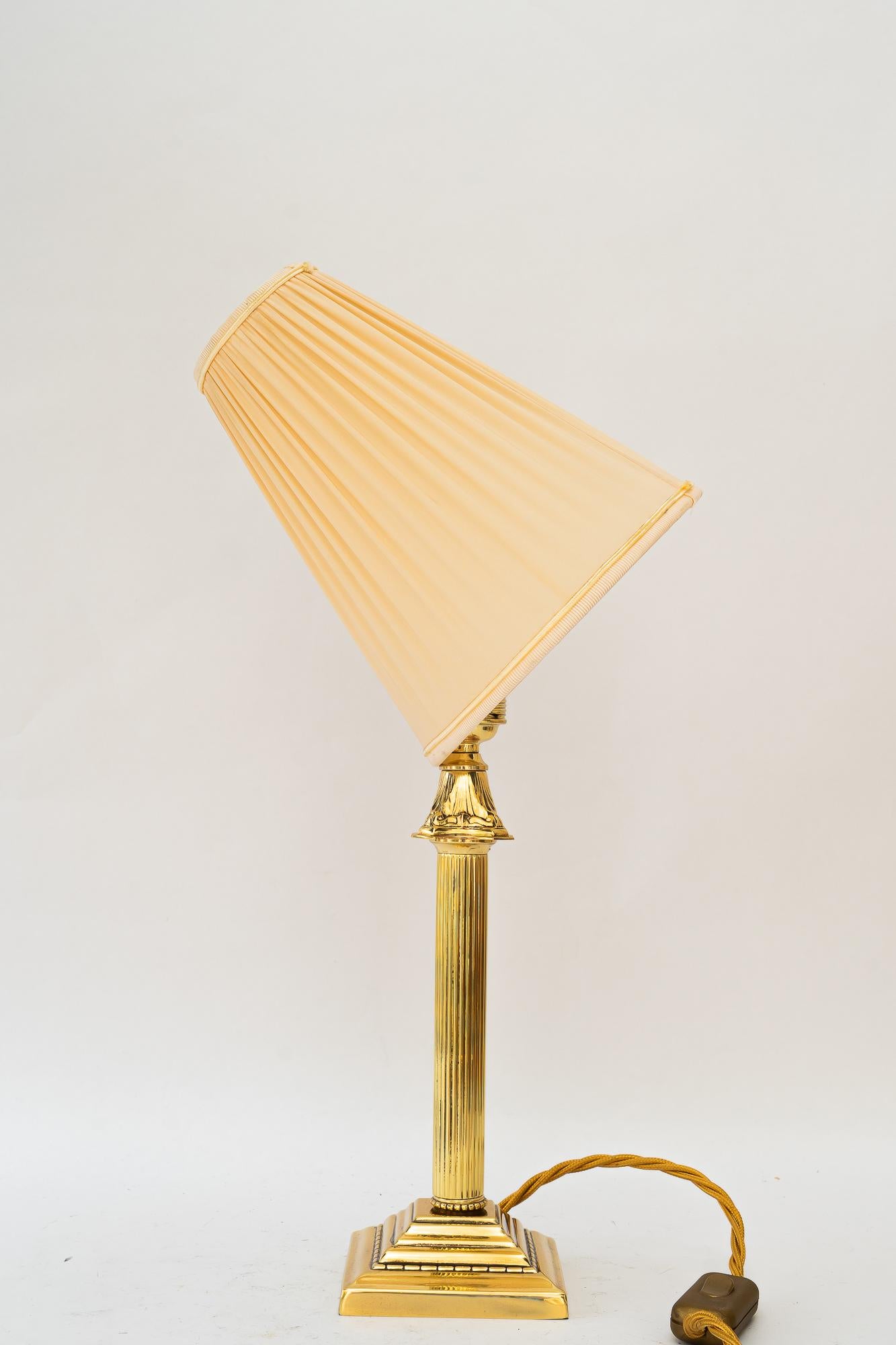 Brass Art Deco table lamp with fabric shade vienna around 1920s For Sale