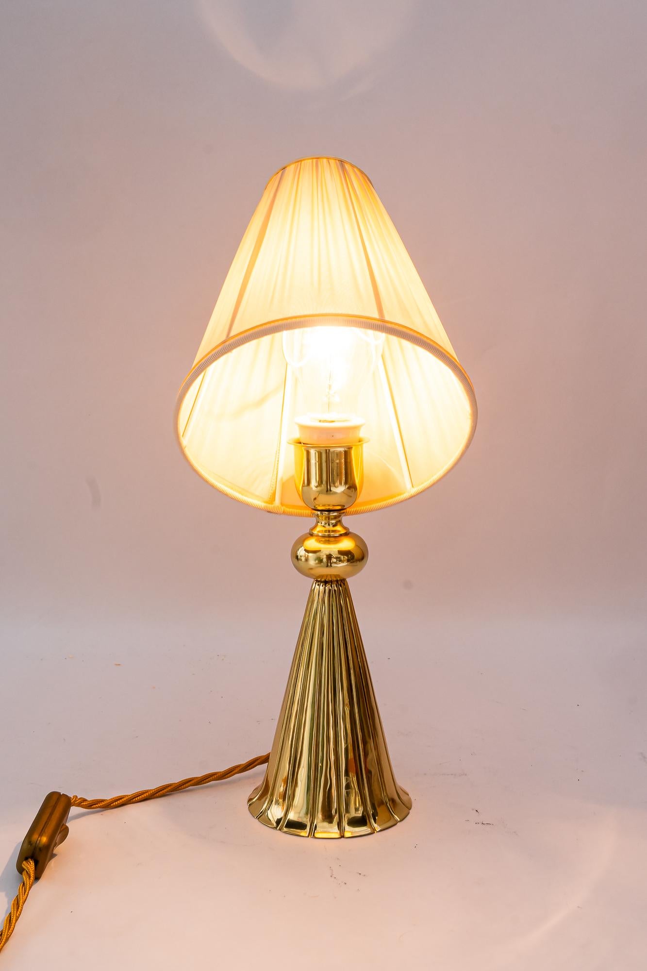 Brass Art Deco table lamp with fabric shade vienna around 1920s For Sale
