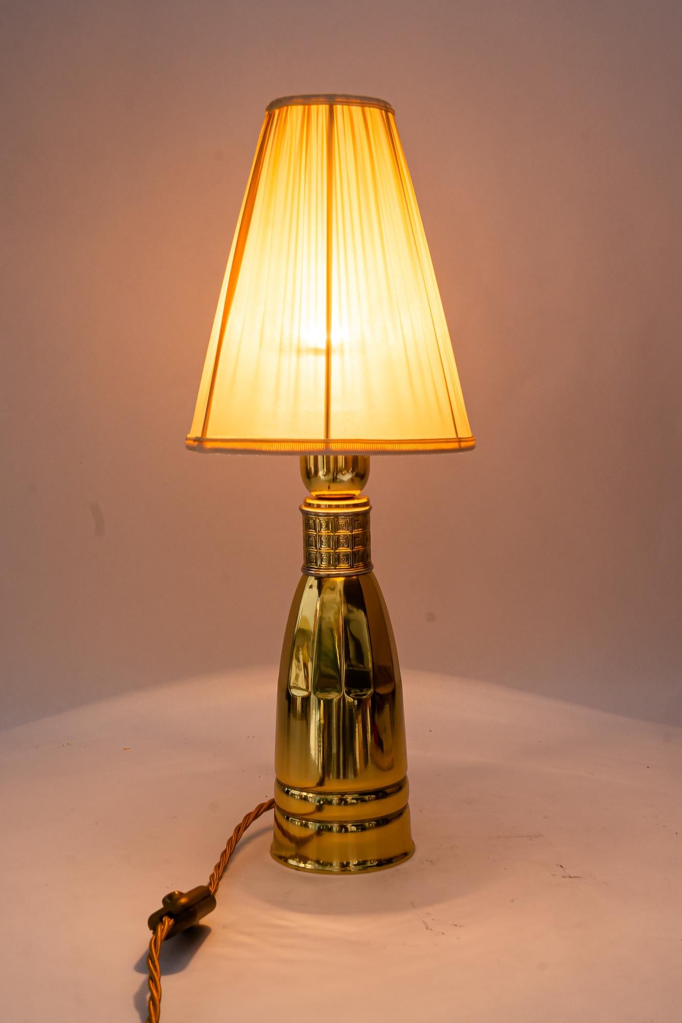 Brass Art Deco Table lamp with fabric shade vienna around 1920s For Sale