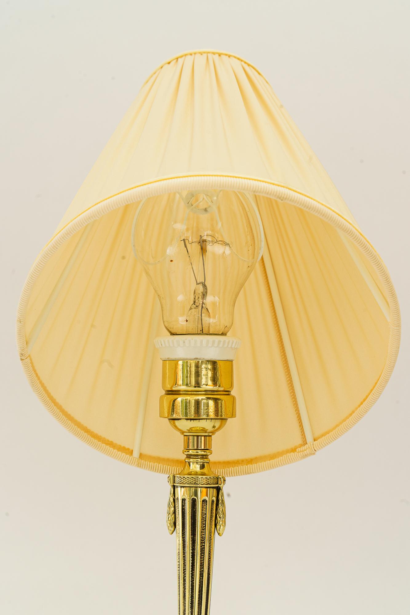 Brass Art deco table lamp with fabric shade vienna around 1920s For Sale