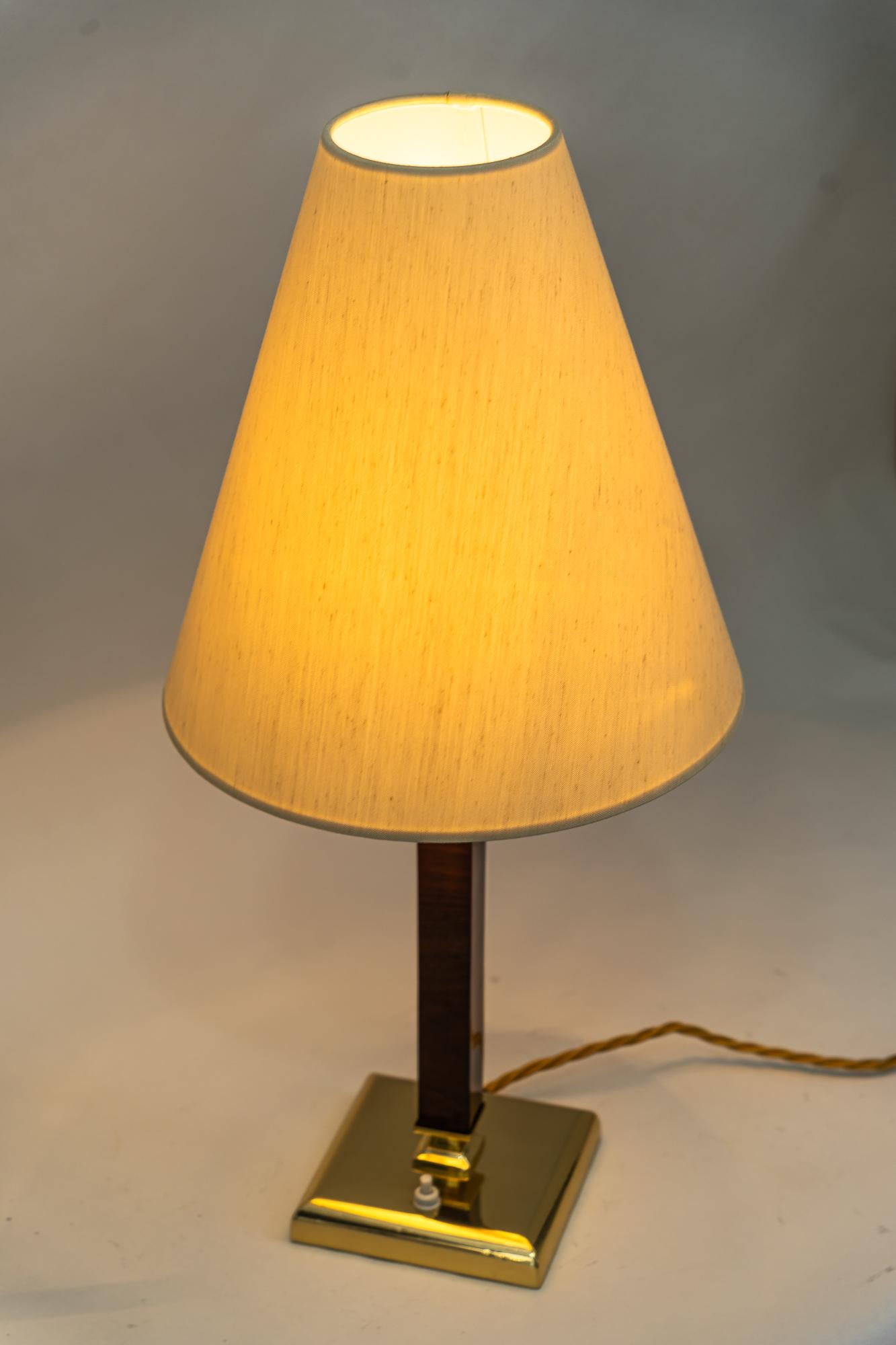 Brass Art Deco table lamp with fabric shade vienna around 1930s For Sale