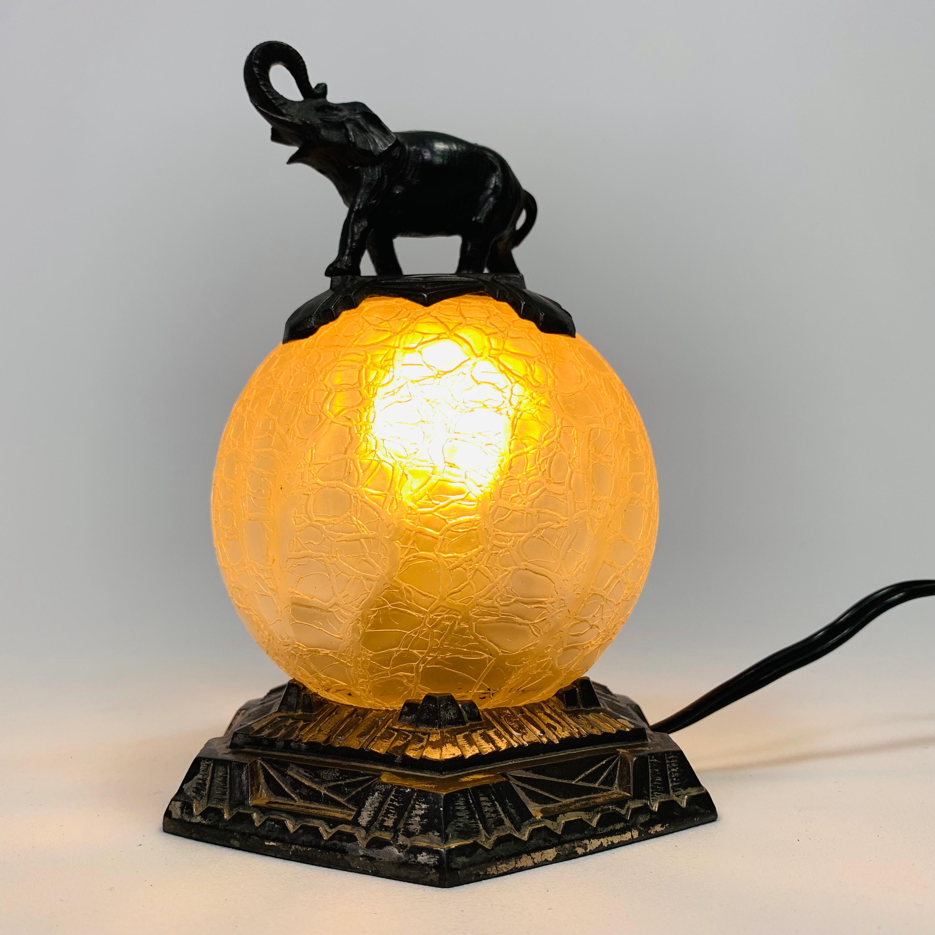 Art Deco table lamp with glass ball and elephant on top, 1930s For Sale 10