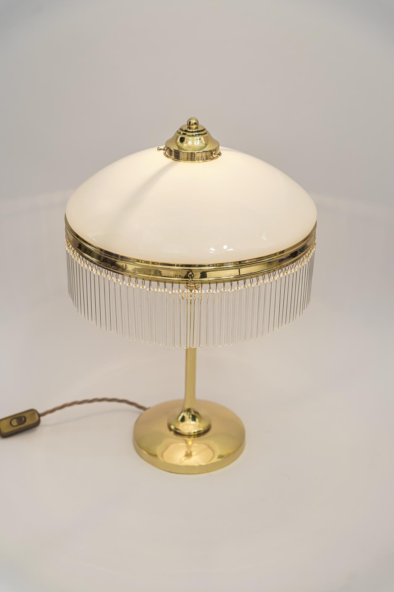 Art Deco Table Lamp with Glass Shade and Glass Sticks Vienna Around 1920s For Sale 1