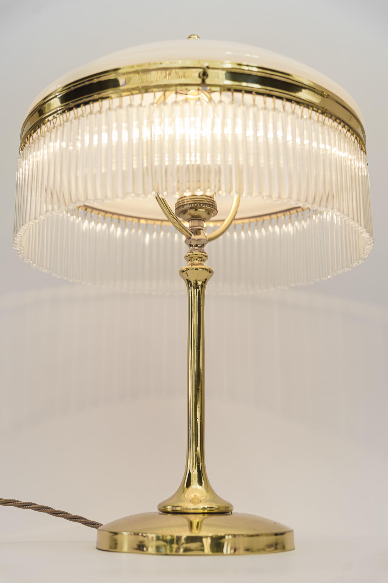 Art Deco Table Lamp with Glass Shade and Glass Sticks Vienna Around 1920s For Sale 3